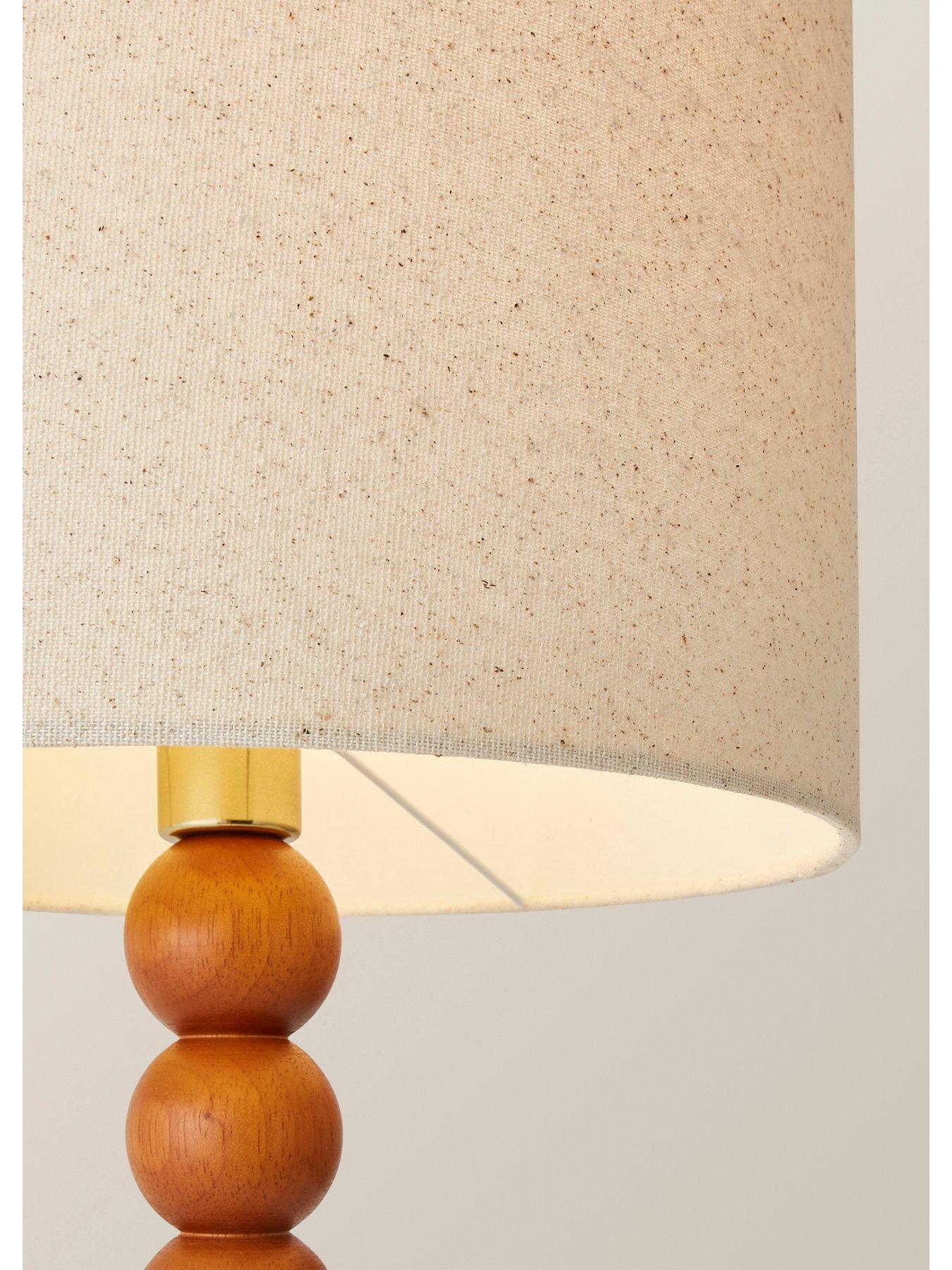 Image 4 of 7 of ValueLights Wyatt Walnut Wood Bobbin Table Lamp With Natural Linen Shade