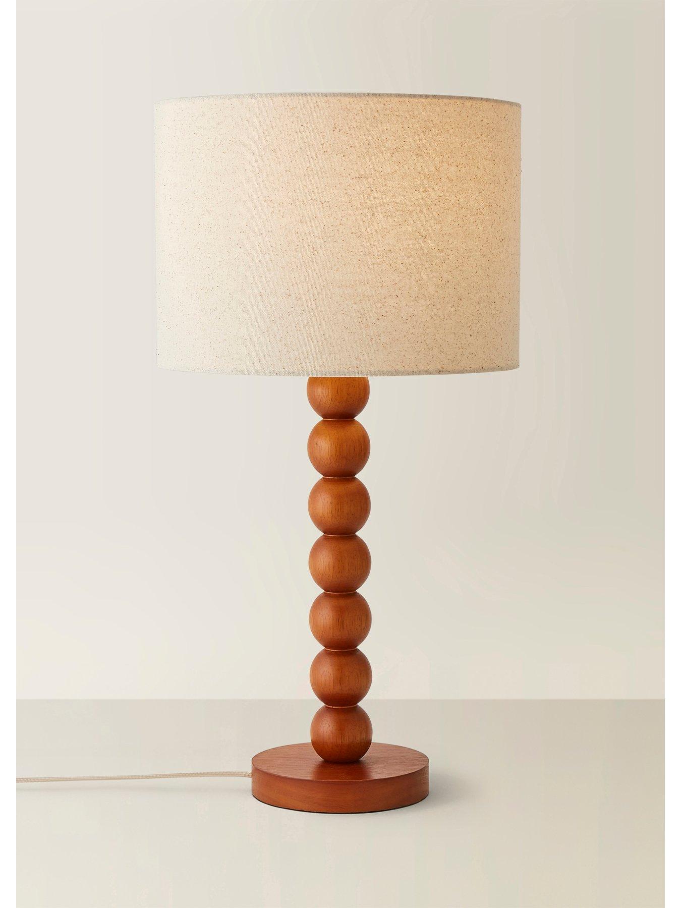 Image 6 of 7 of ValueLights Wyatt Walnut Wood Bobbin Table Lamp With Natural Linen Shade