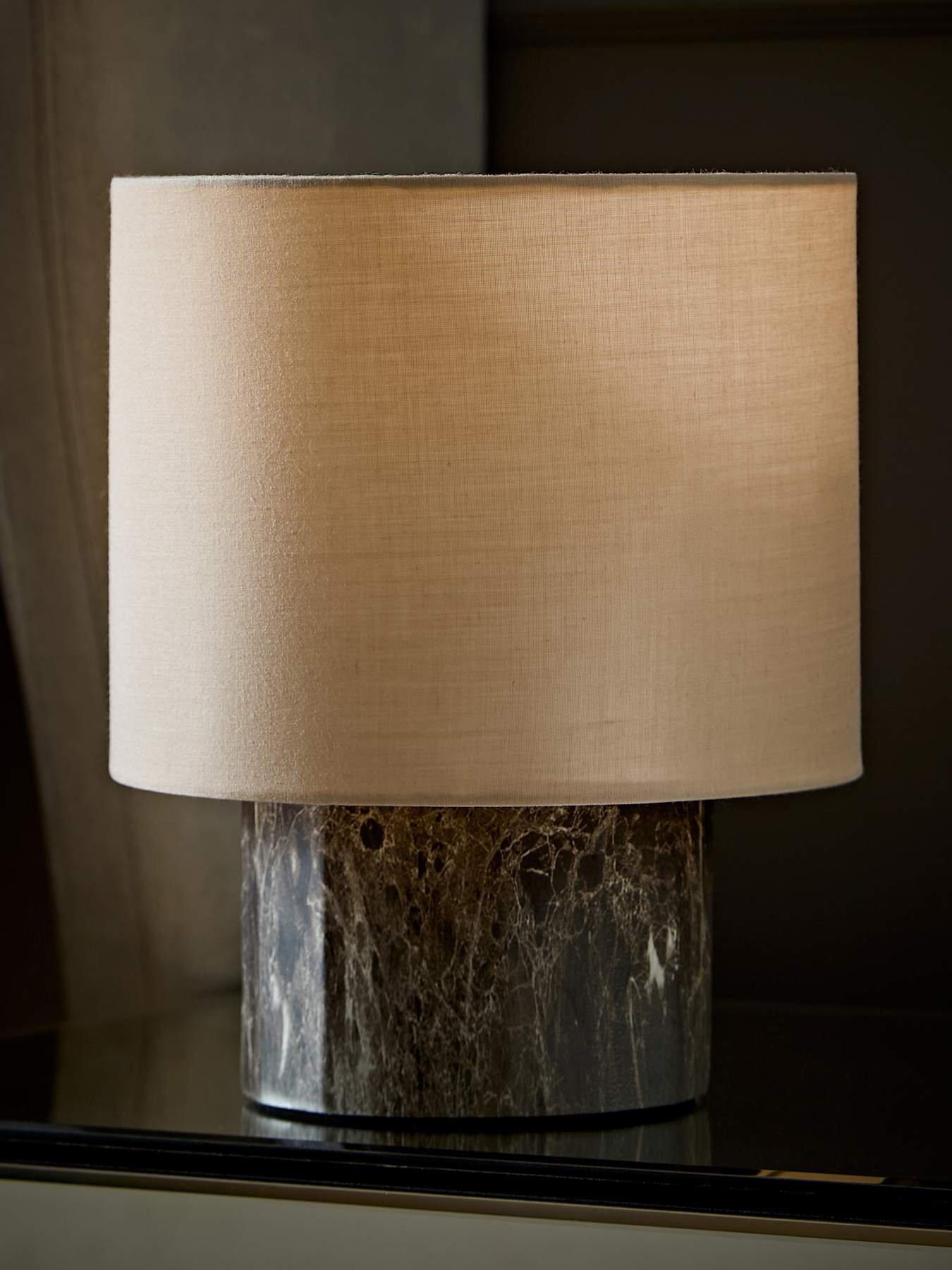 ValueLights Melanie Dark Marble Effect Table Lamp With Natural Linen Shade
