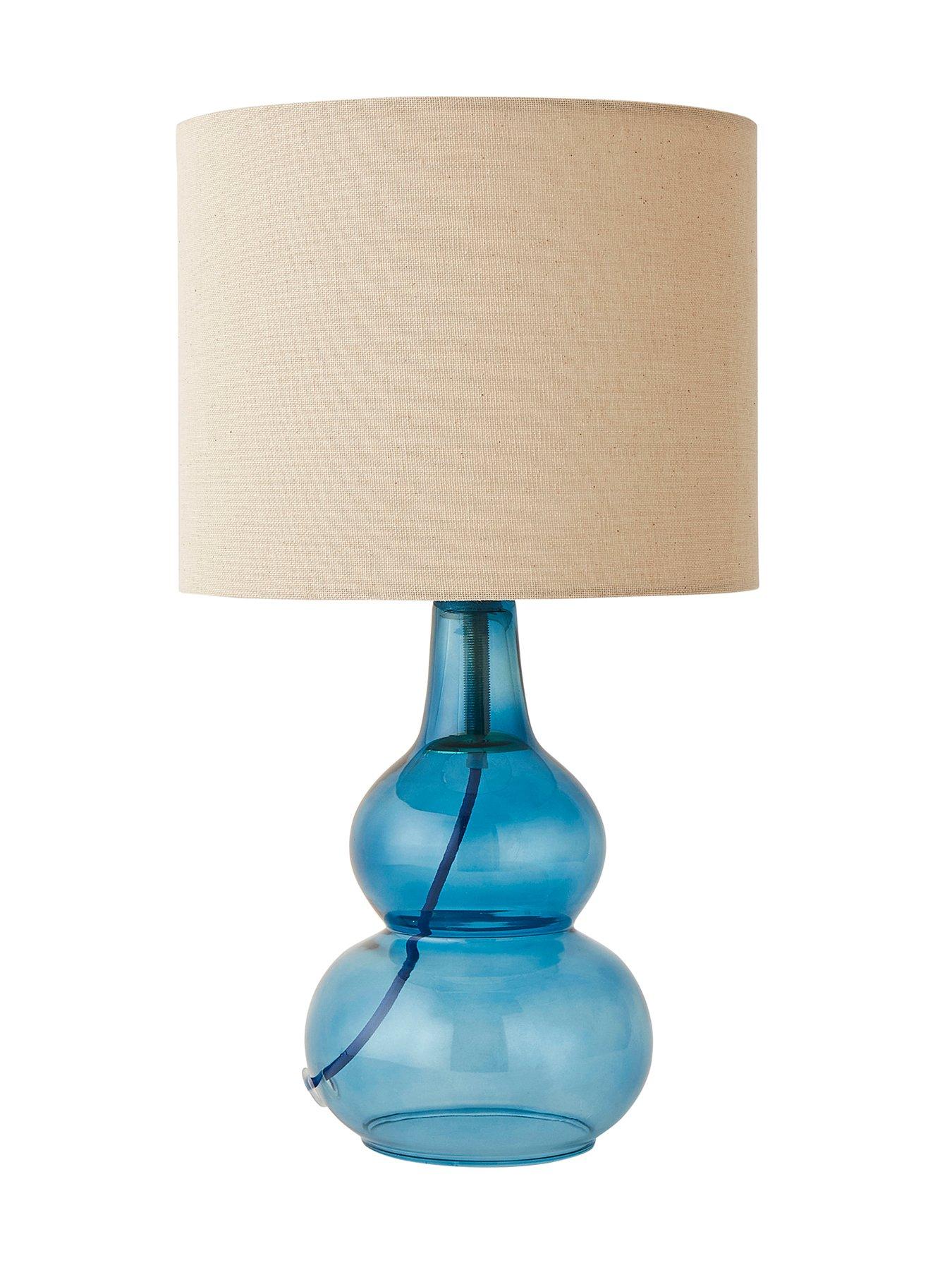 undefined Aida Natural Linen Tall Lamp Shade Bubble Glass Table Lamp
