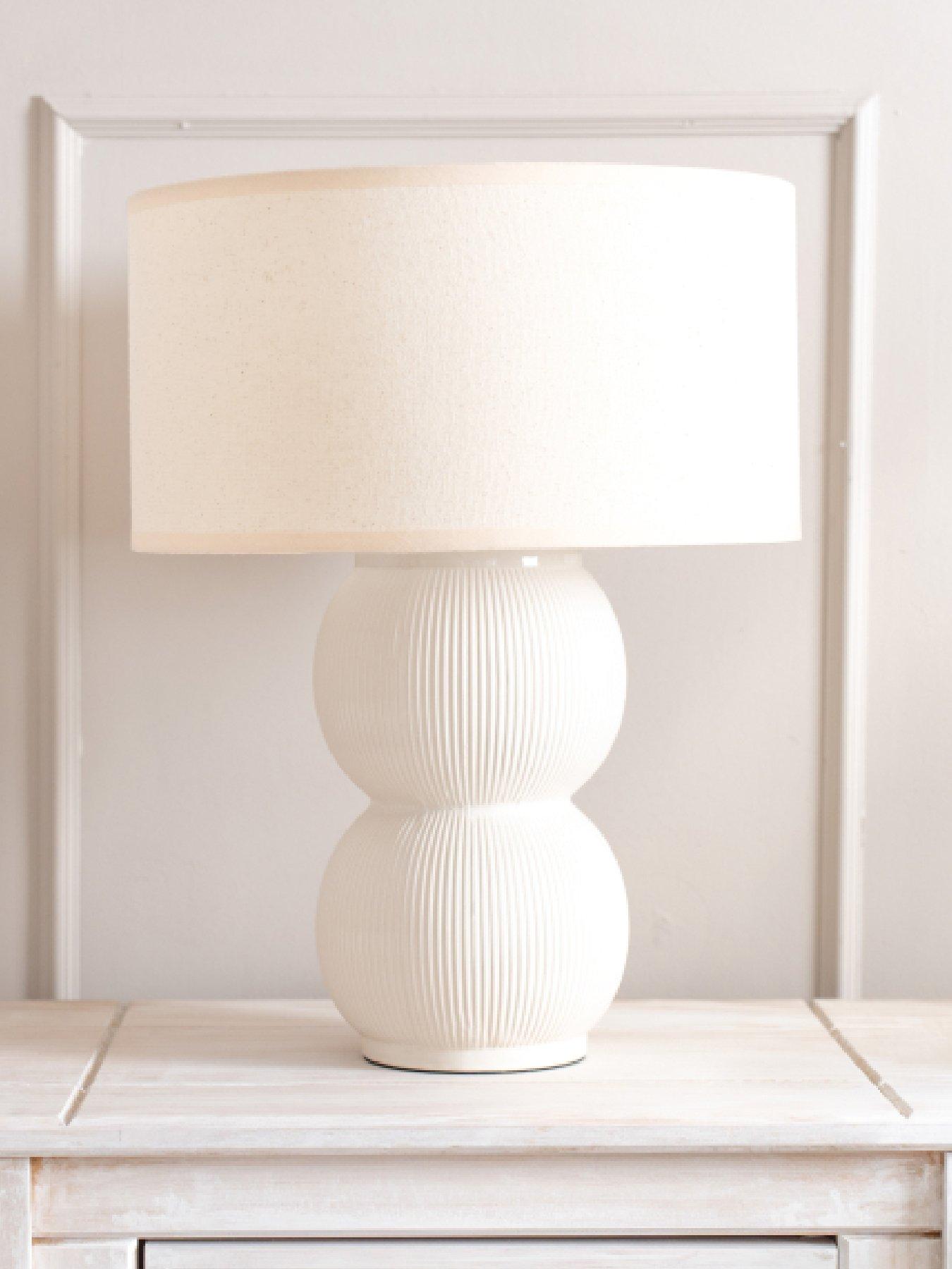 ValueLights Gemma Stacked Ribbed Cream Glazed Table Lamp