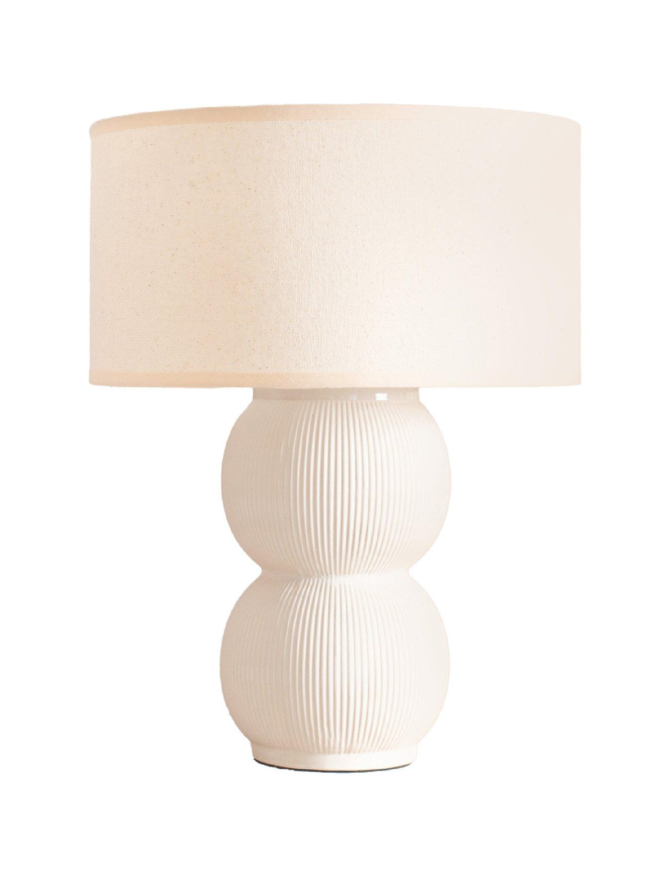 Image 2 of 7 of ValueLights Gemma Stacked Ribbed Cream Glazed Table Lamp