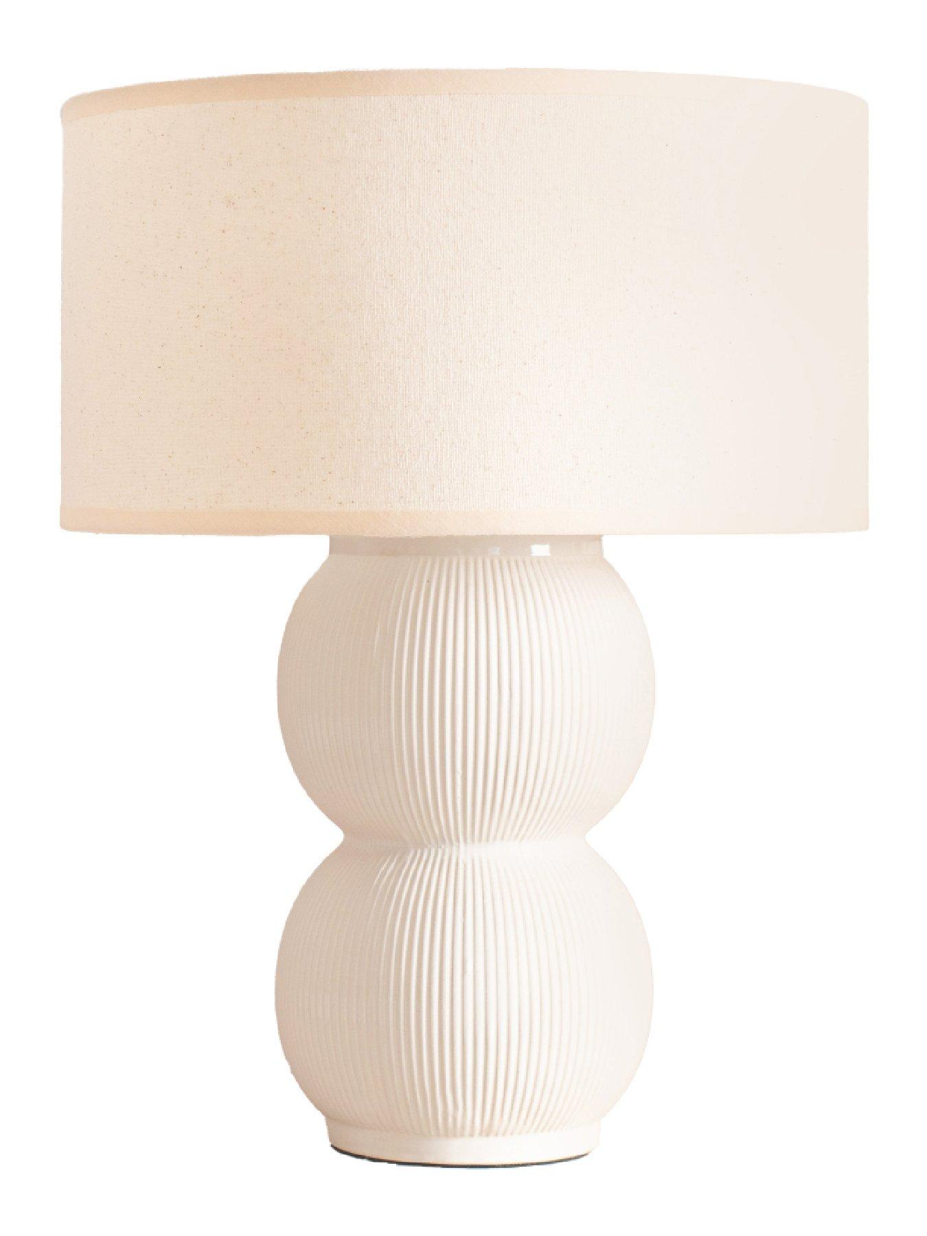 Image 5 of 7 of ValueLights Gemma Stacked Ribbed Cream Glazed Table Lamp