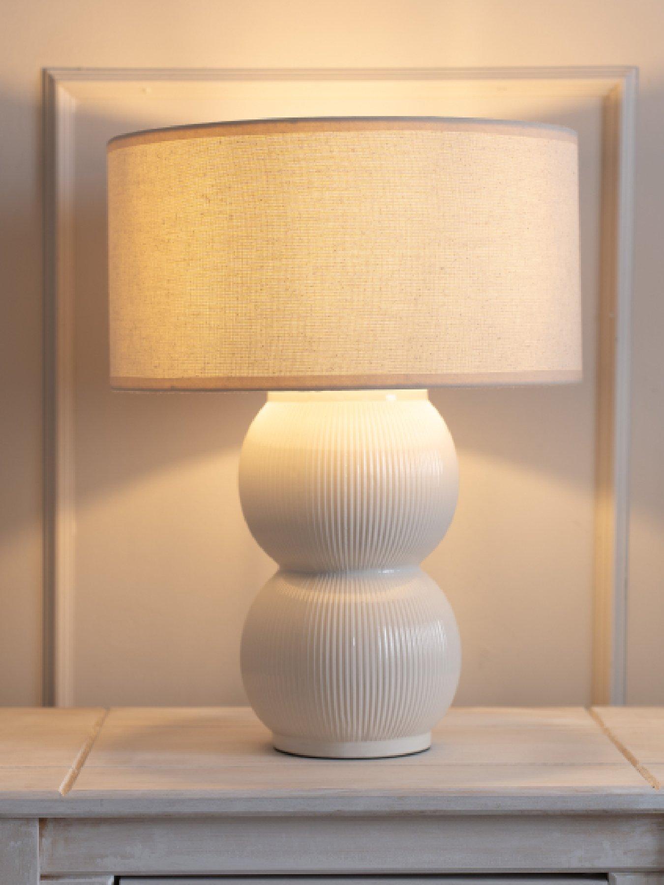 Image 7 of 7 of ValueLights Gemma Stacked Ribbed Cream Glazed Table Lamp