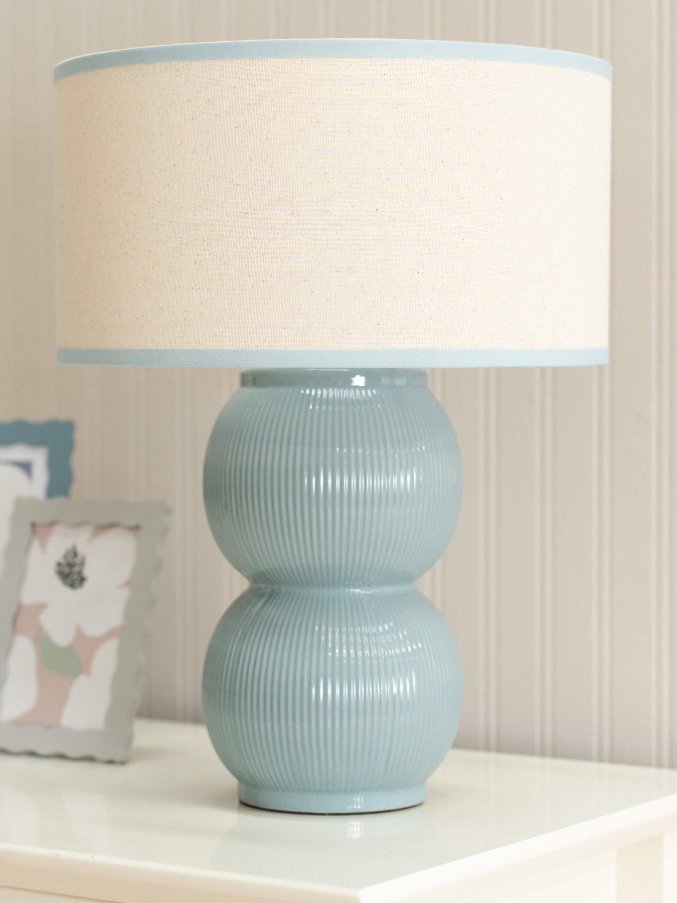 undefined Gemma Stacked Ribbed Green Glazed Table Lamp