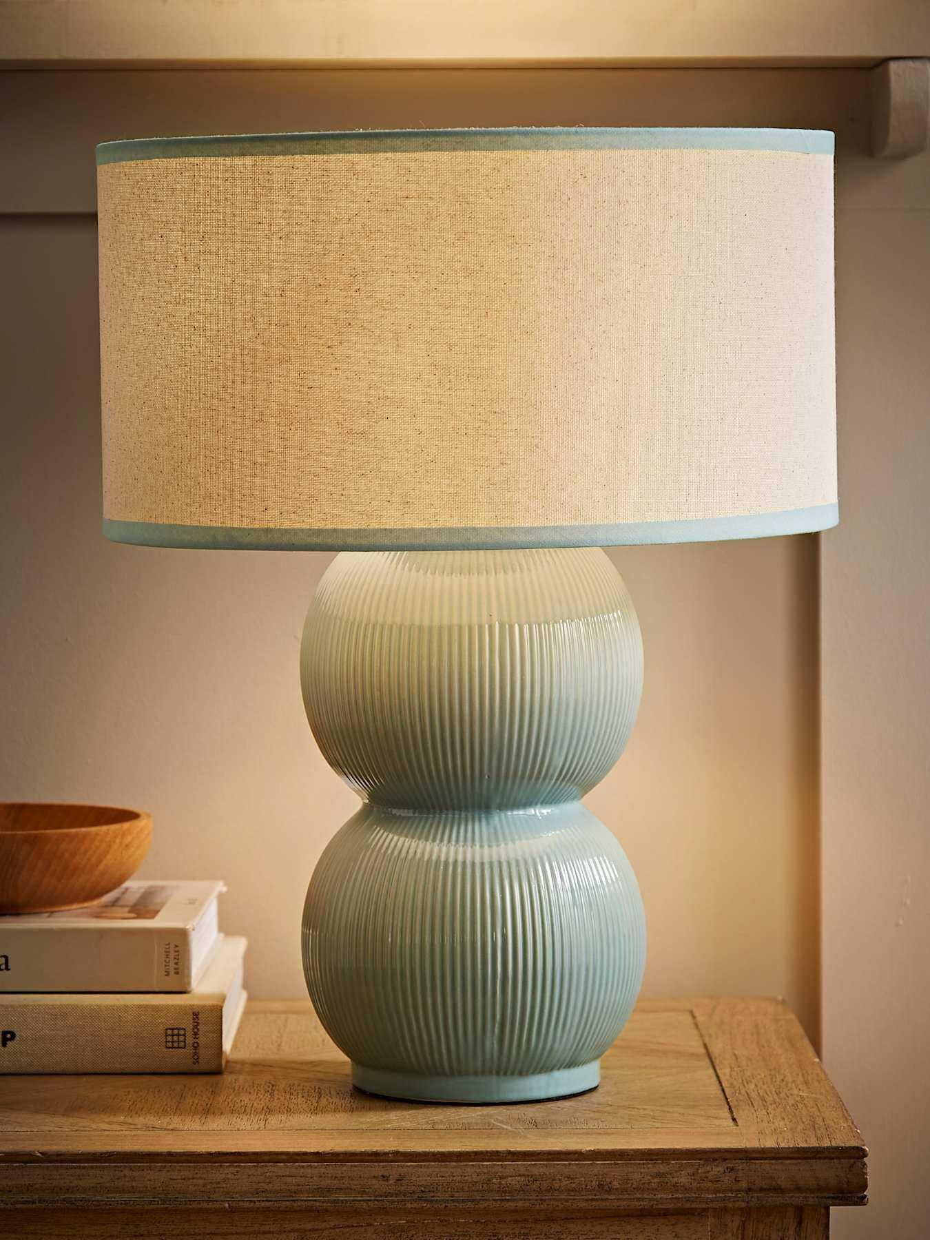 ValueLights Gemma Stacked Ribbed Green Glazed Table Lamp
