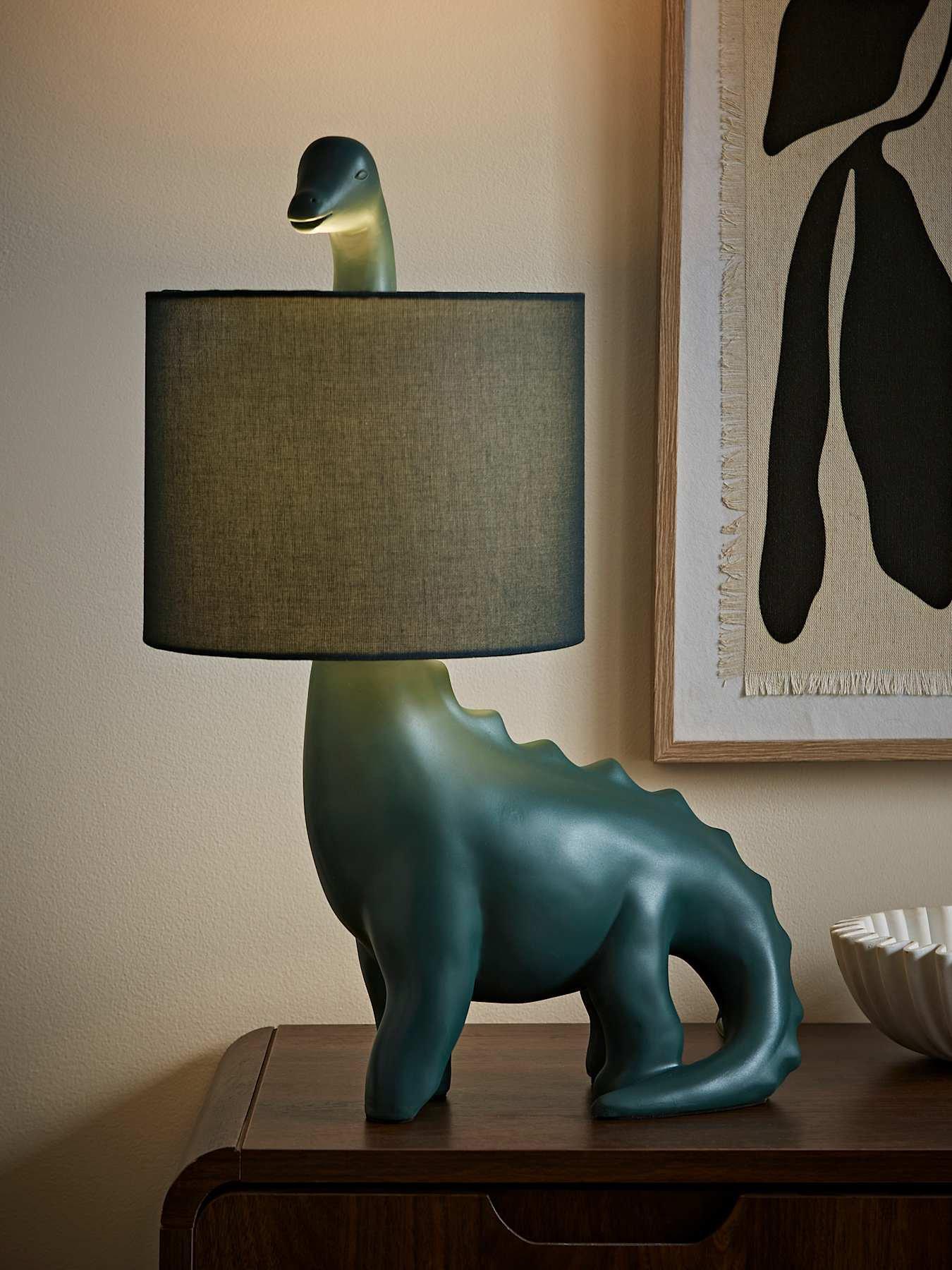 Image 1 of 7 of ValueLights Forest Green Dinosaur Table Lamp With Shade