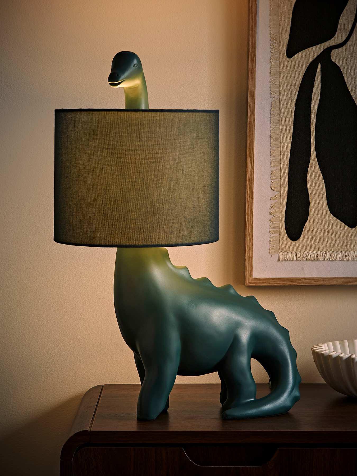 Image 5 of 7 of ValueLights Forest Green Dinosaur Table Lamp With Shade