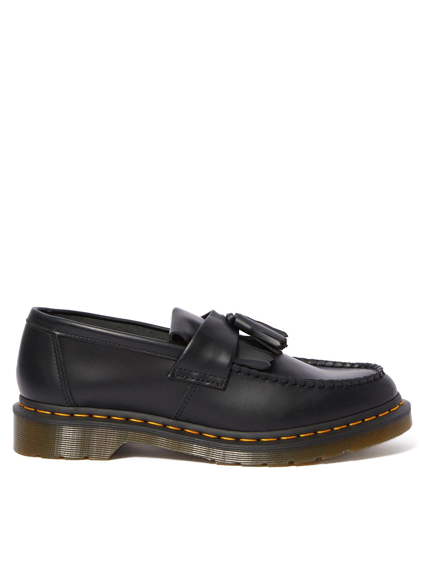 Dr Martens: Adrian Yellow Stitch Smooth Leather Tassel Loafers - Black