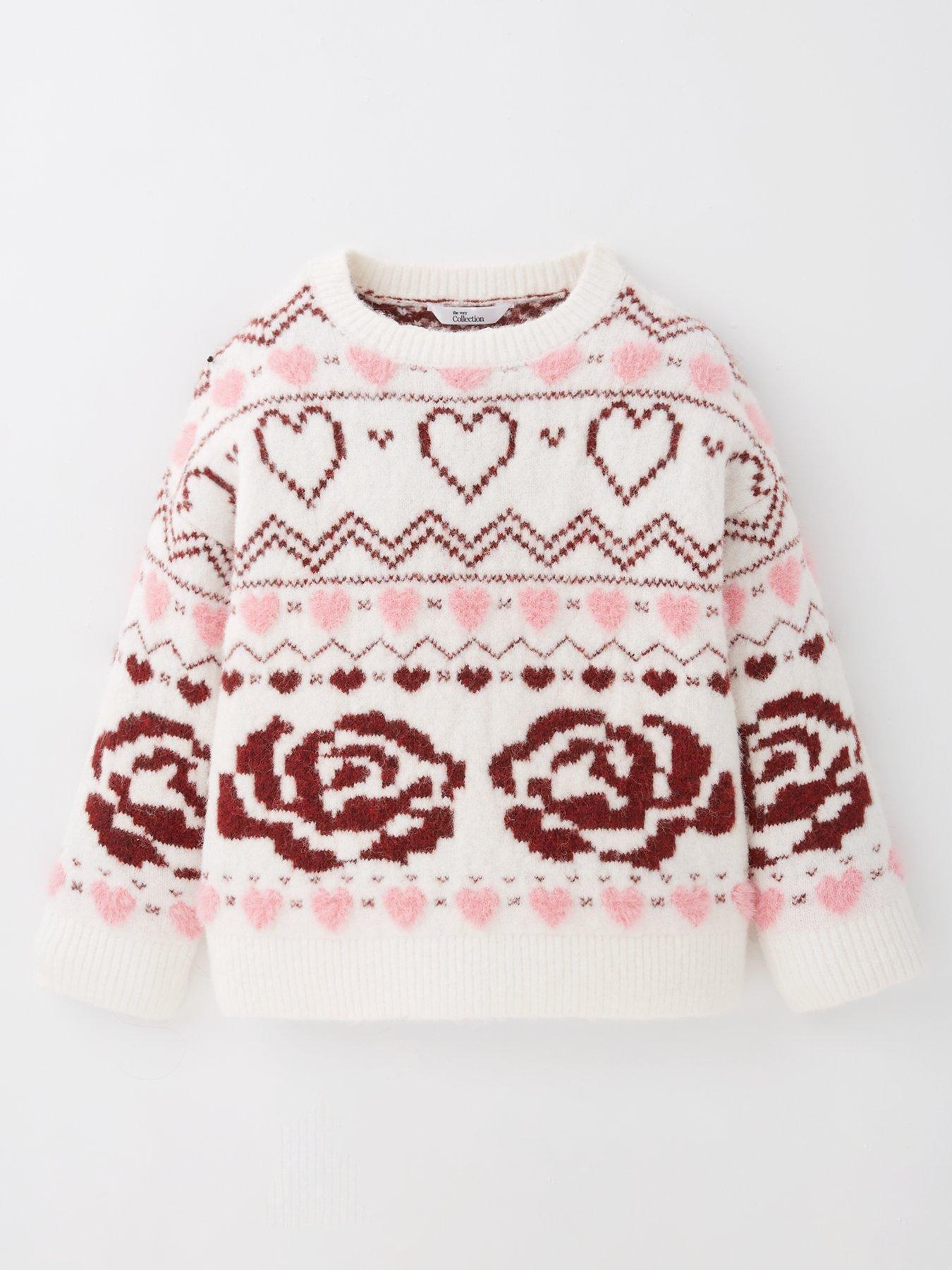 The Very Collection Girls Heart Fairisle Knitted Jumper - Print