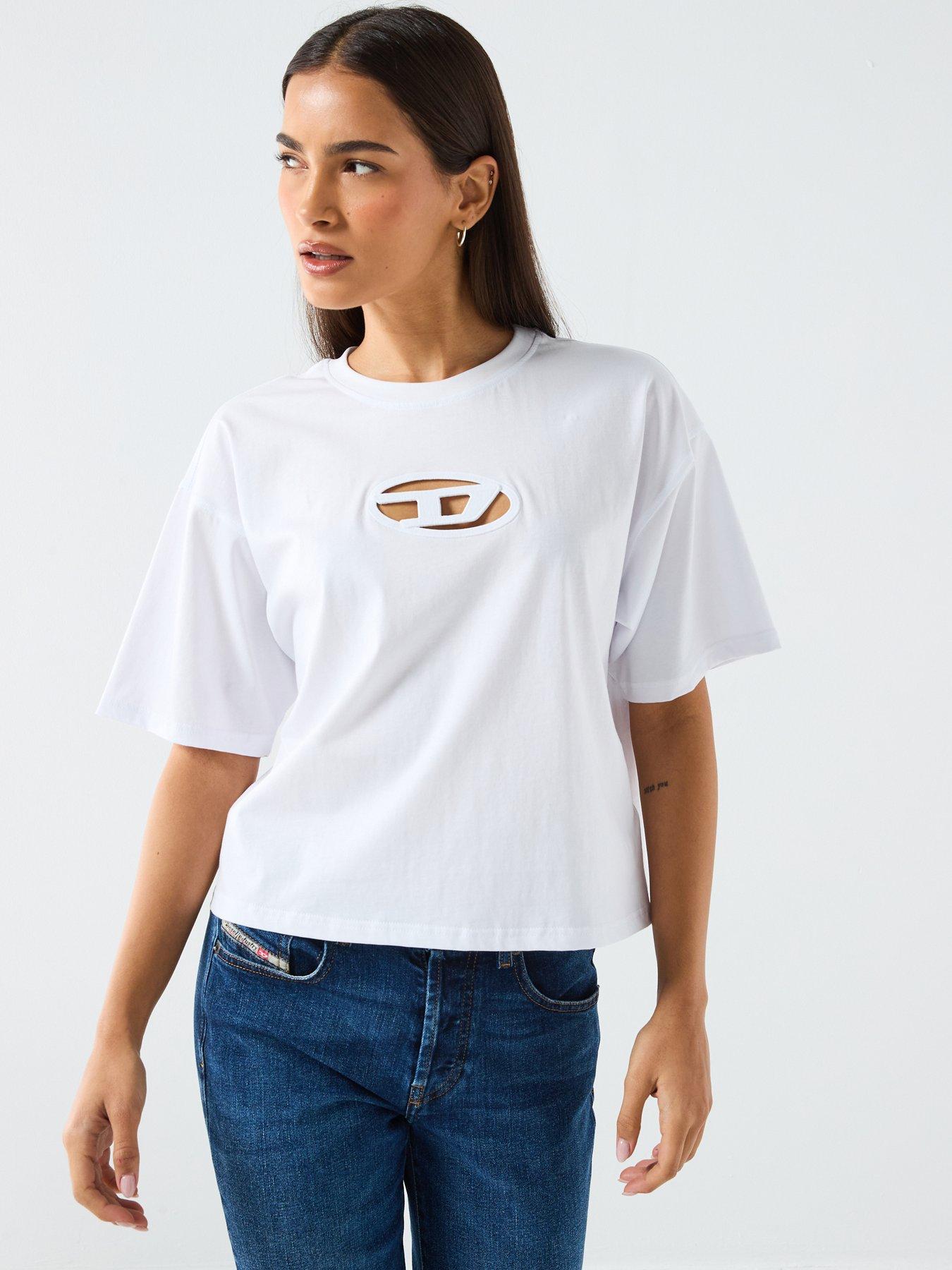 Diesel: T-Buxt Crop Short Sleeve Logo T-Shirt - White