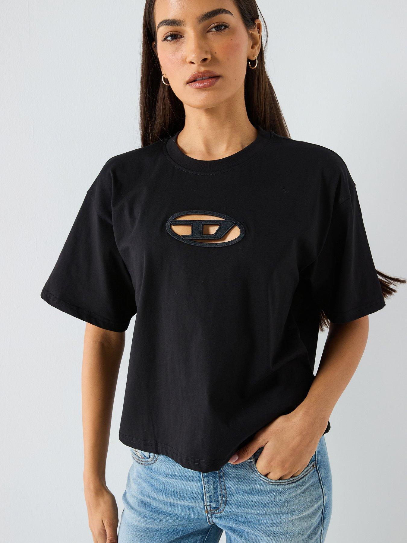 Diesel T-Buxt Crop Short Sleeve Logo T-Shirt - Black | Very