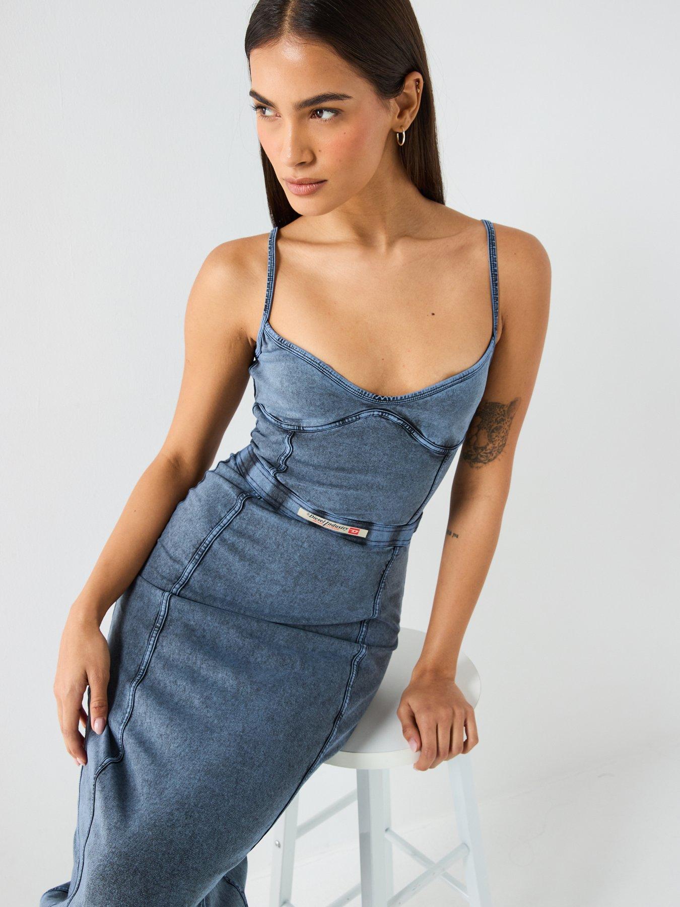 diesel bodycon dress Blue Viscose Lace Midi Dress – self-portrait