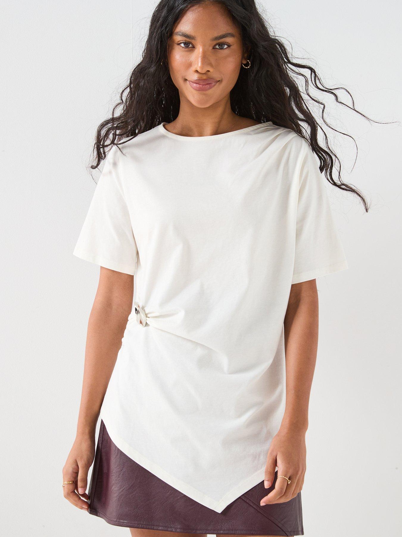 undefined Asymmetric Metal Trim Detail T-shirt - Neutral