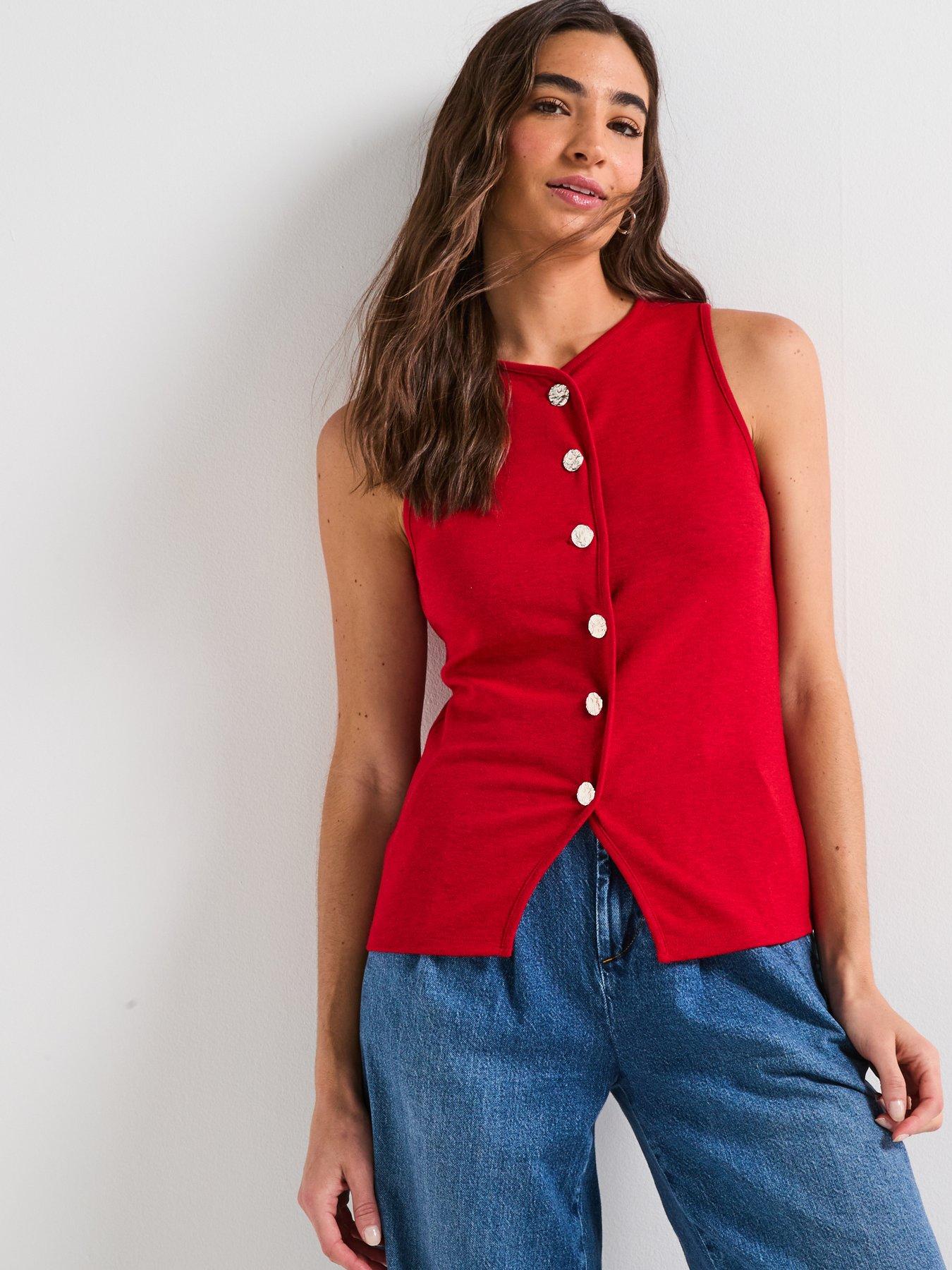 undefined Button Up Snit Waistcoat- Red