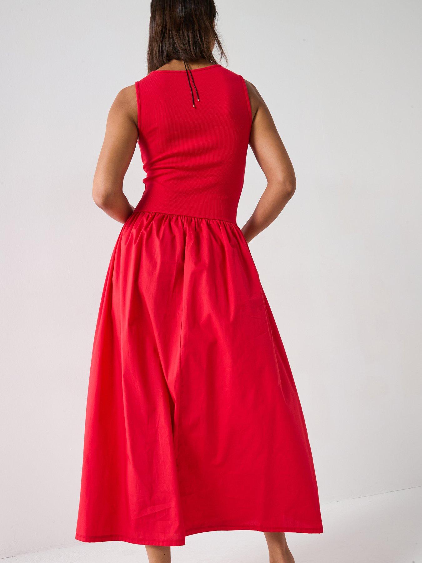 Image 2 of 6 of V by Very Woven Mix Midaxi Dress - Red