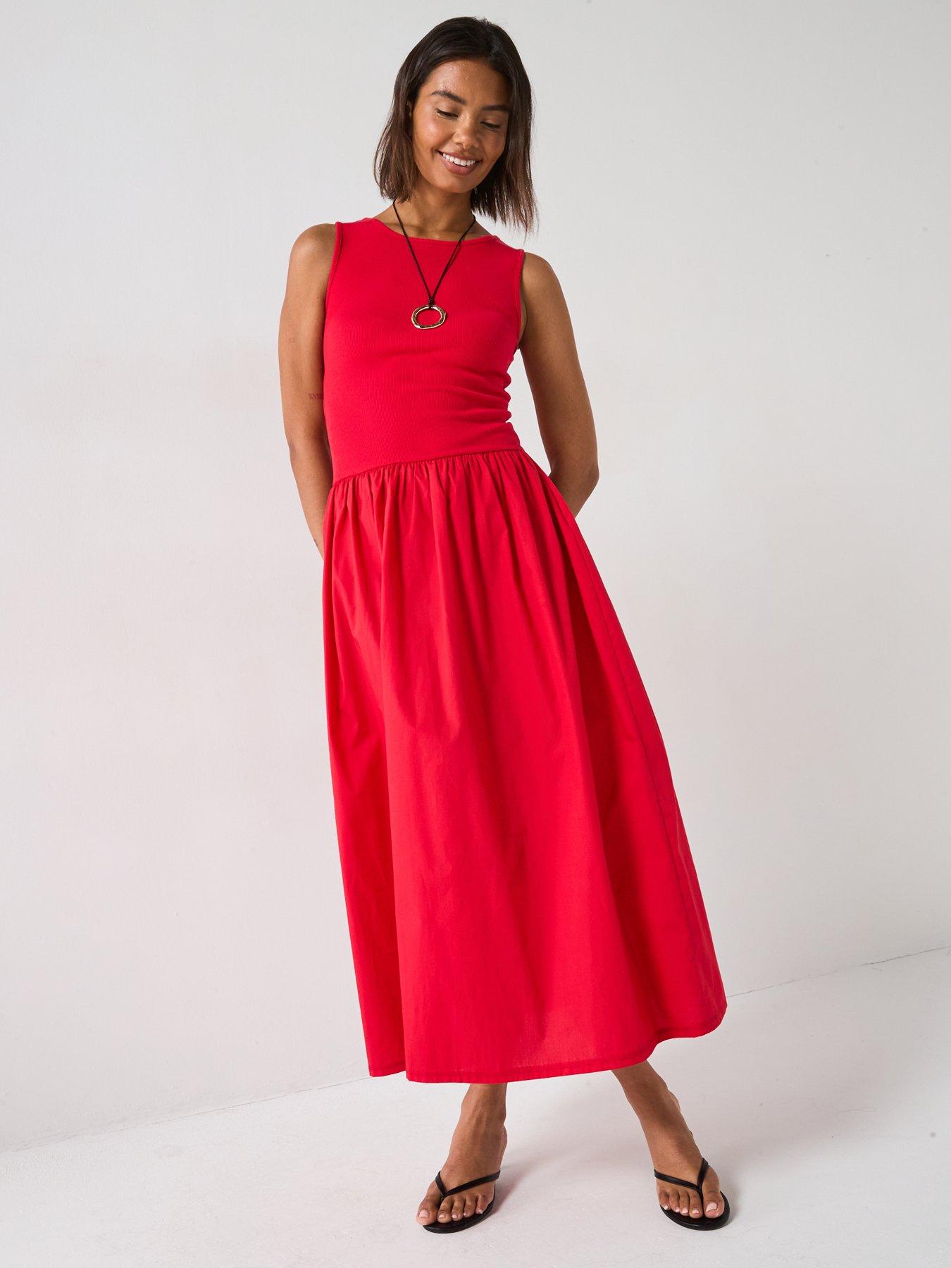 Image 3 of 6 of V by Very Woven Mix Midaxi Dress - Red