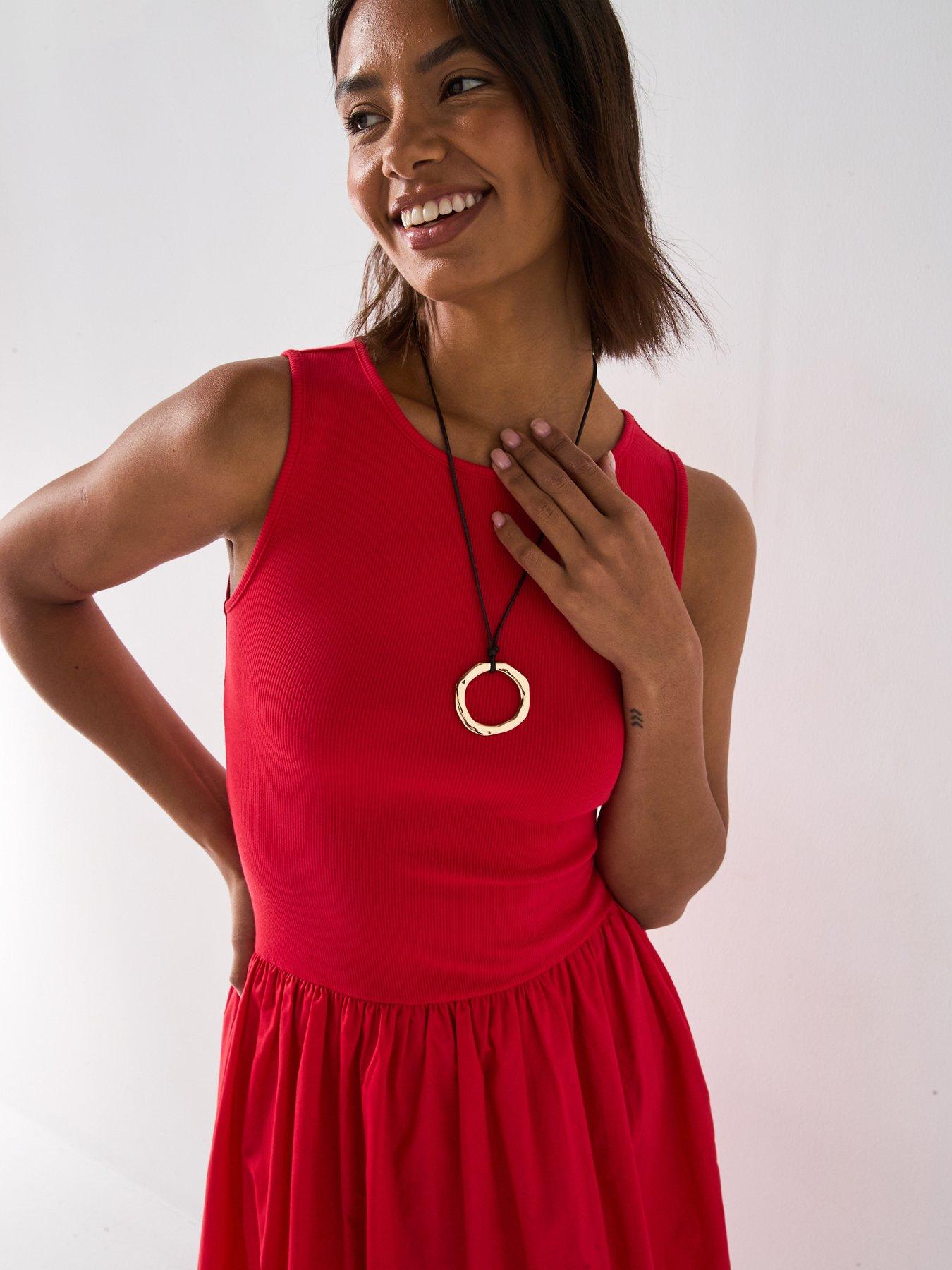 Image 4 of 6 of V by Very Woven Mix Midaxi Dress - Red