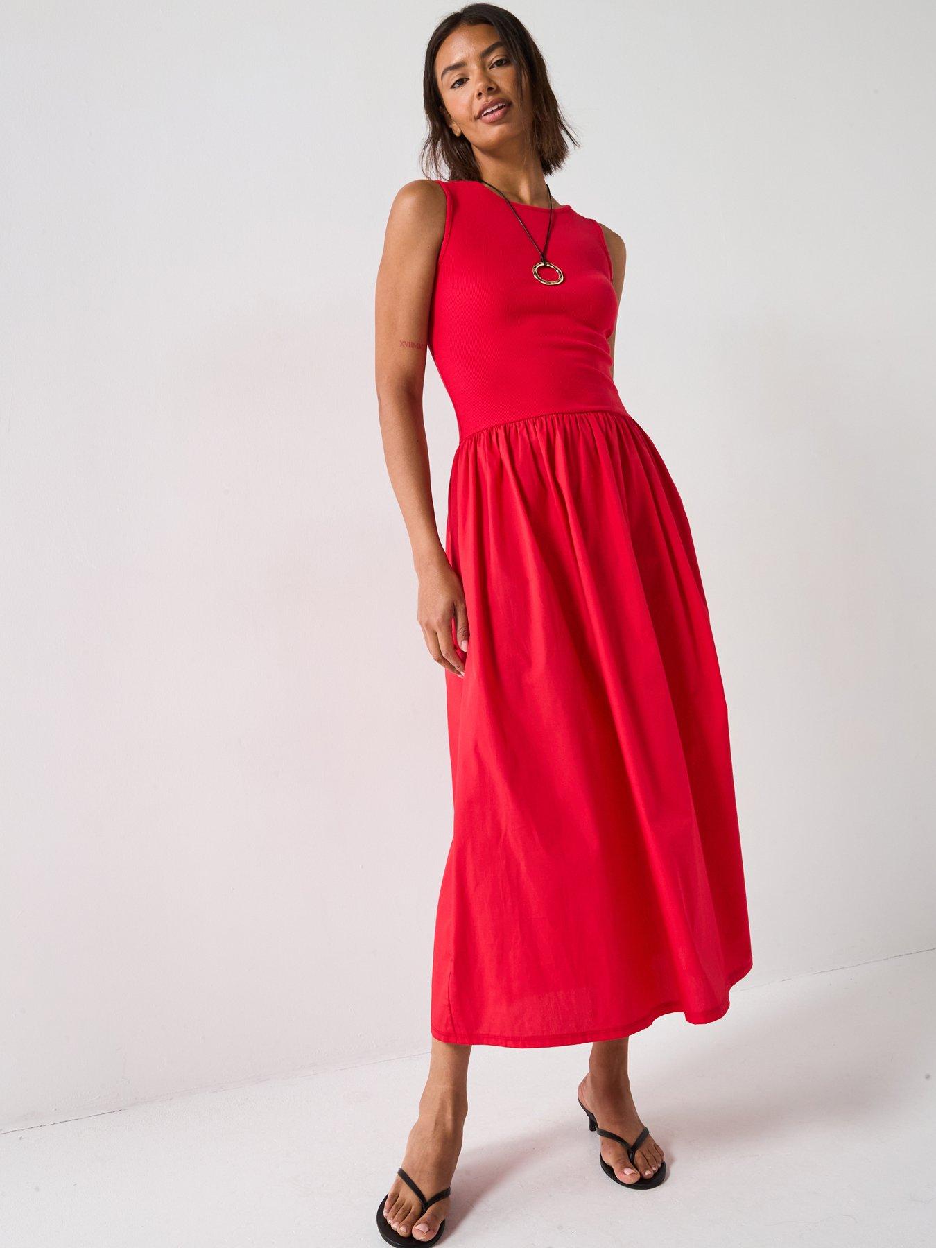 Image 5 of 6 of V by Very Woven Mix Midaxi Dress - Red