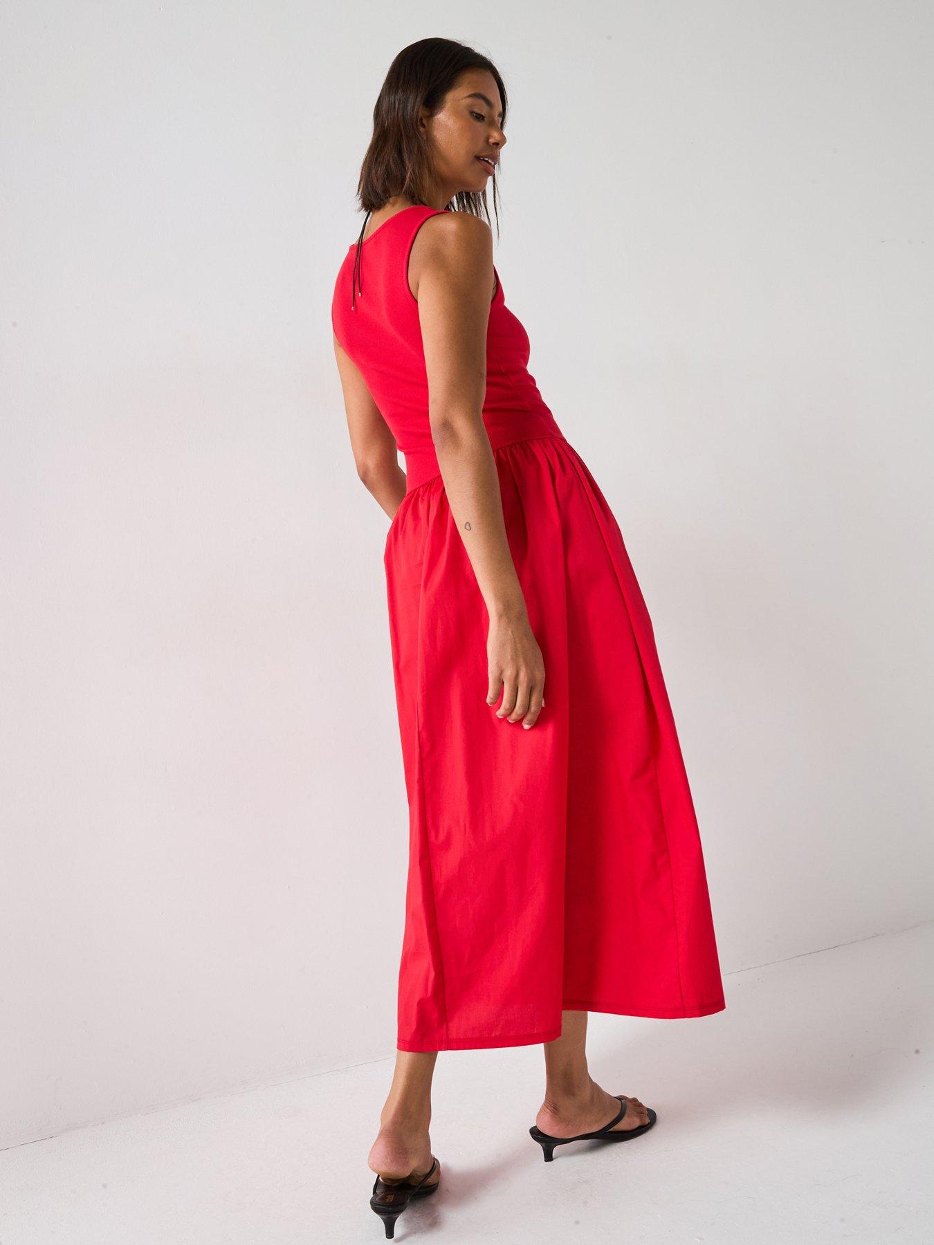 Image 6 of 6 of V by Very Woven Mix Midaxi Dress - Red