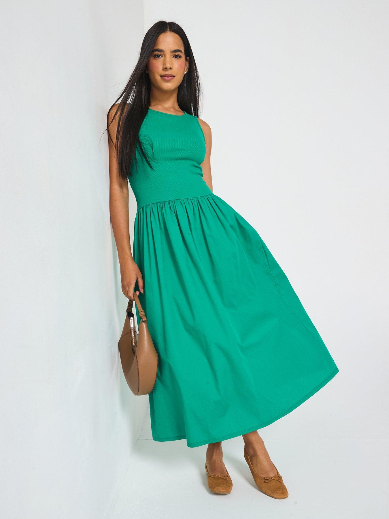 undefined Woven Mix Midaxi Dress- Black