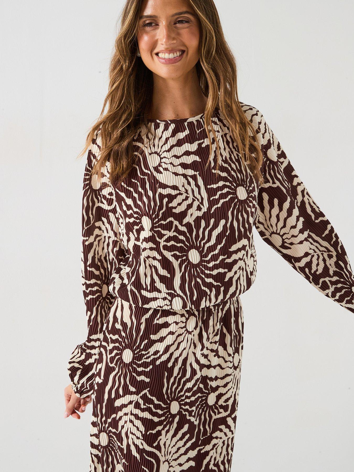 undefined Plisse Bubble Hem Top Co-Ord - Print