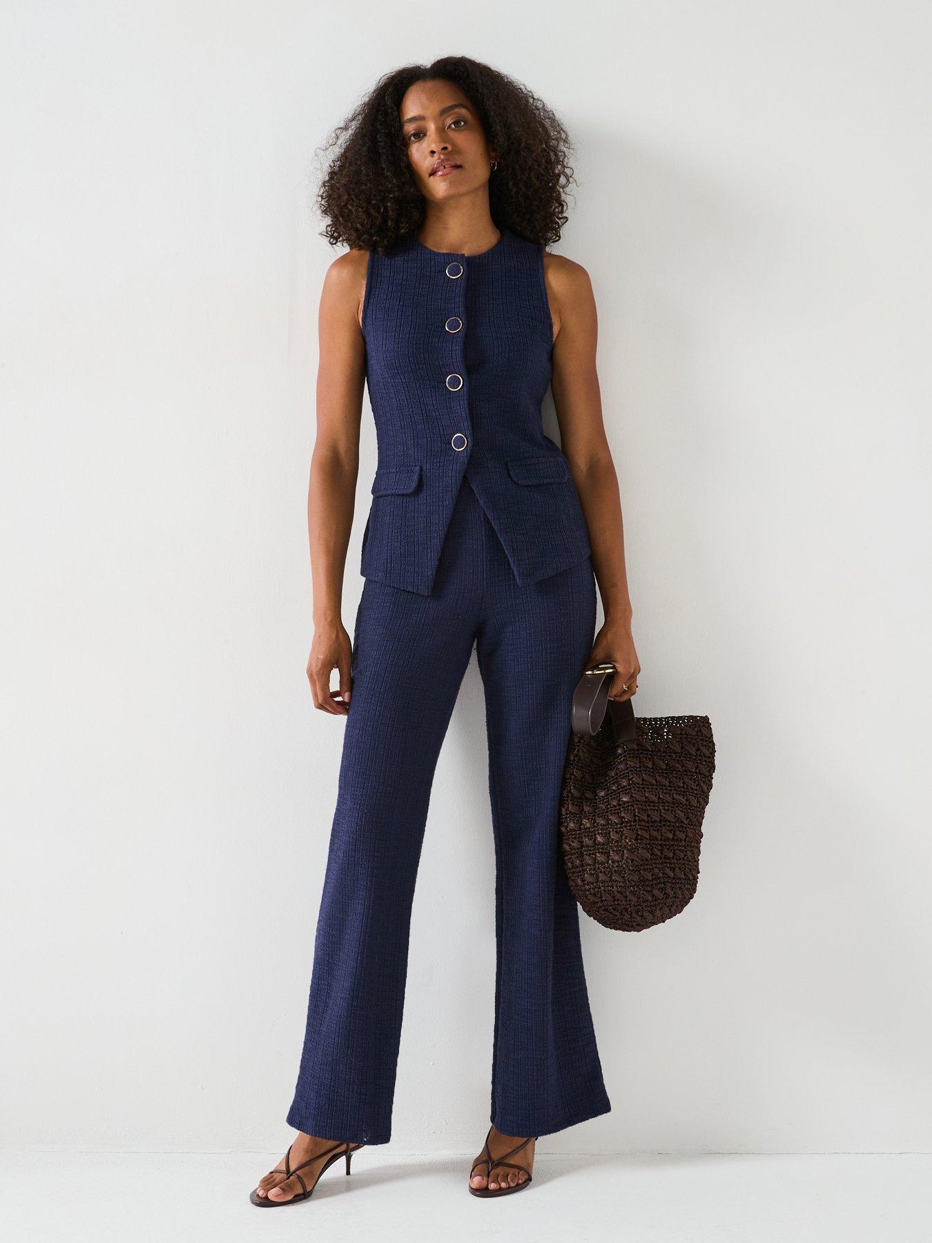 V by Very: Textured Wide Leg Trouser - Navy