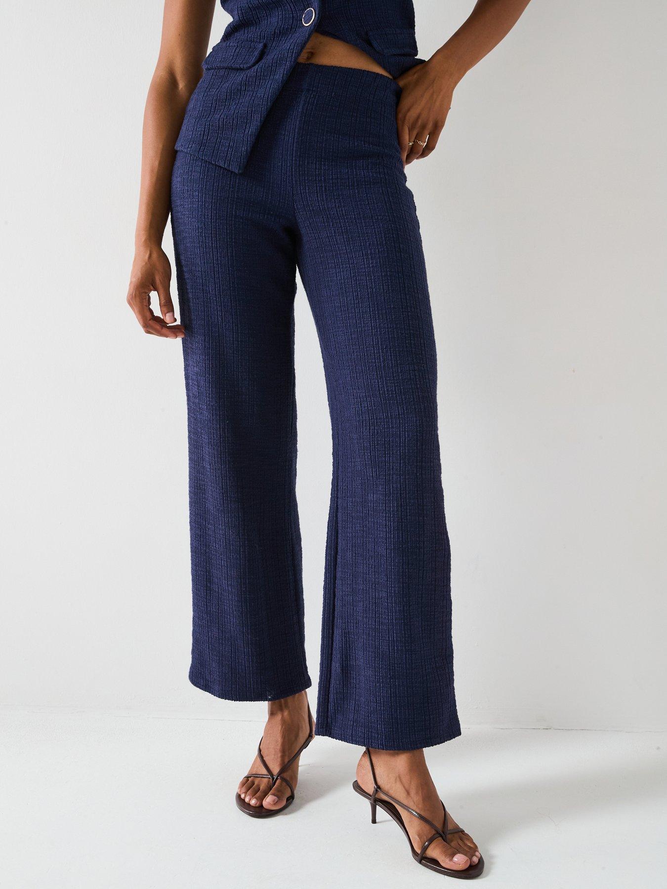 undefined Boucle Wide Leg Trouser - Navy