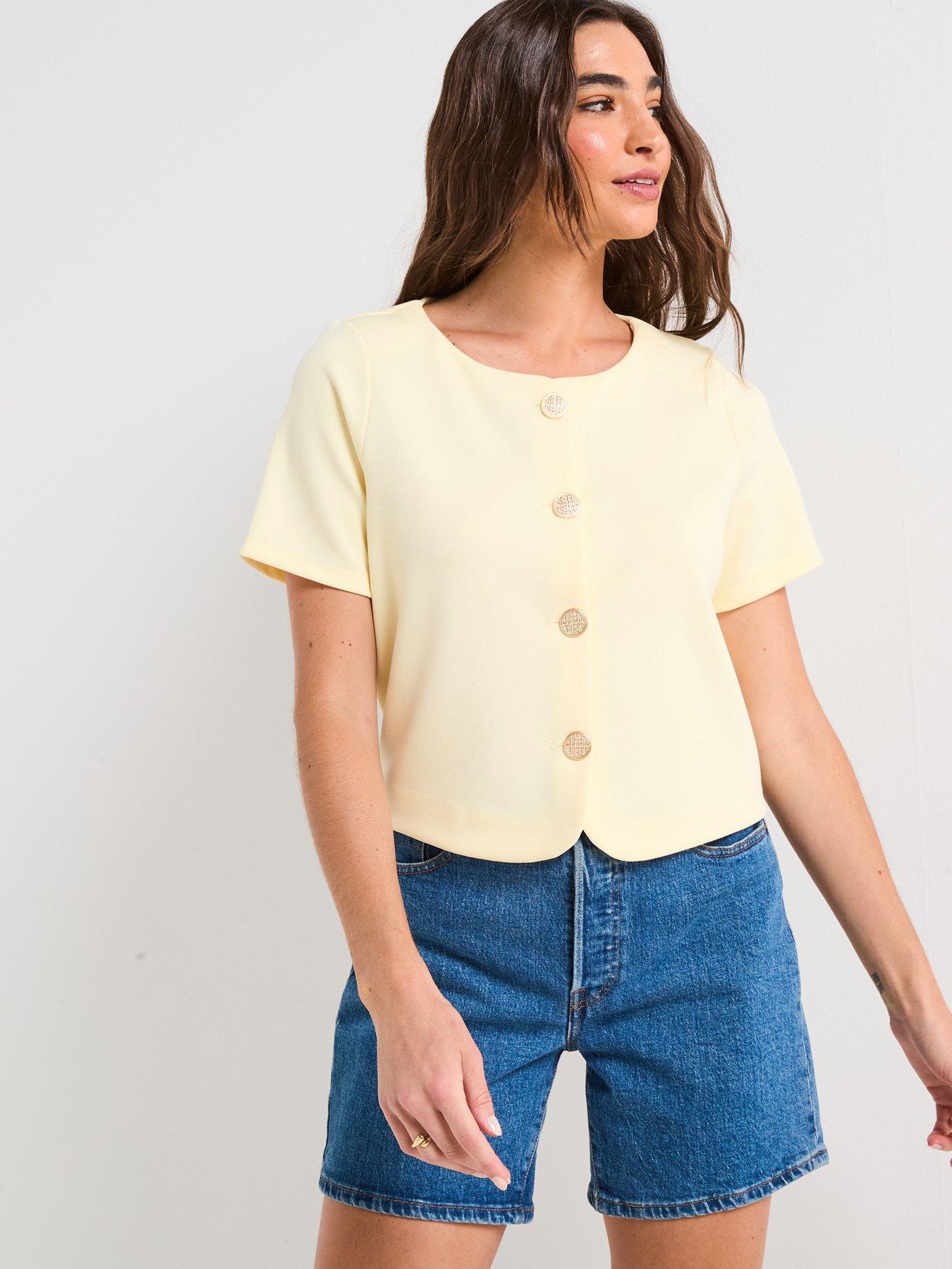 undefined Button Up Short Sleeve Top- Lemon