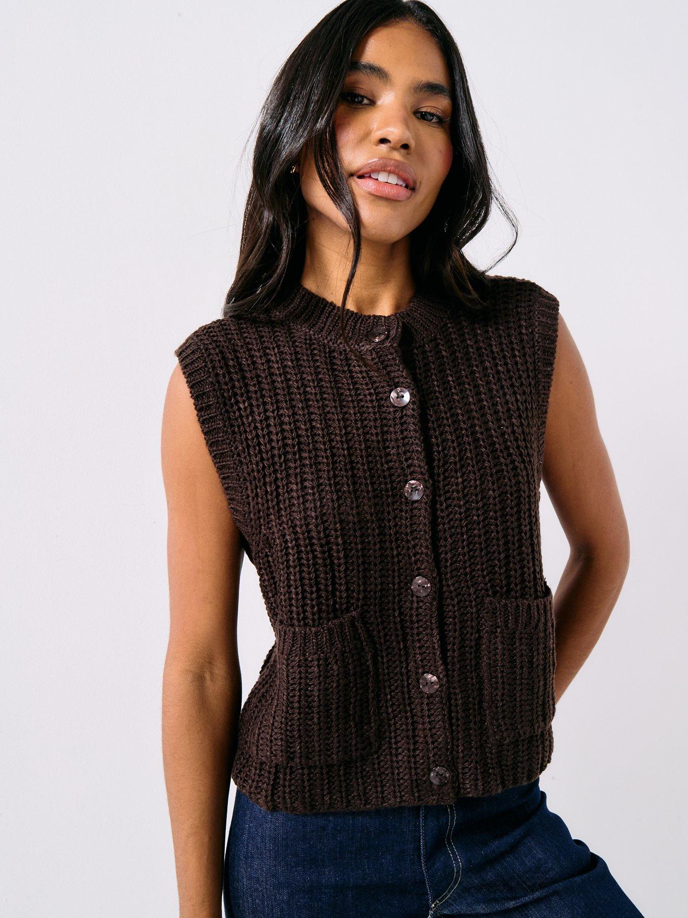 JDY Mabel O-neck Sleeveless Button Knit Vest - Brown | Very