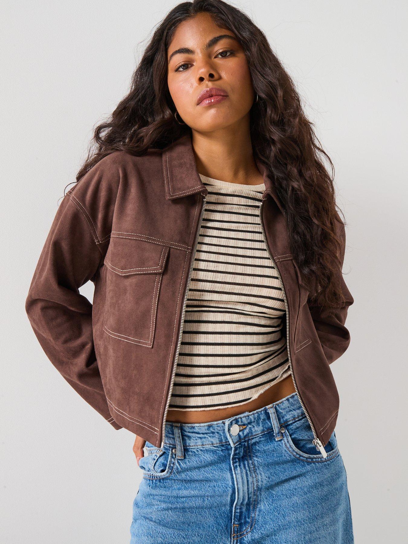 undefined Tina Life Faux Suede Short Jacket - Brown