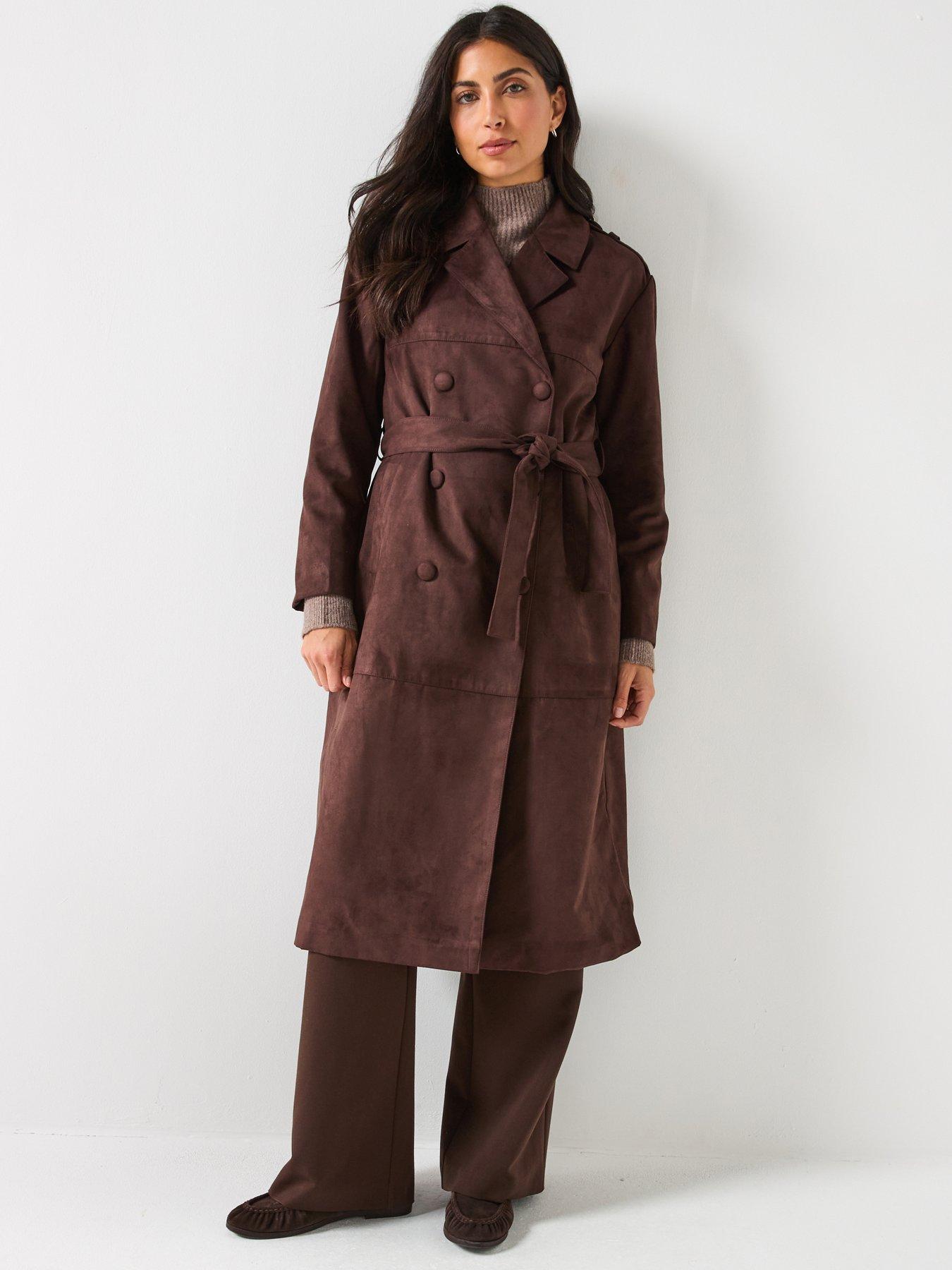 Only Faux Suede Trenchcoat - Dark Brown