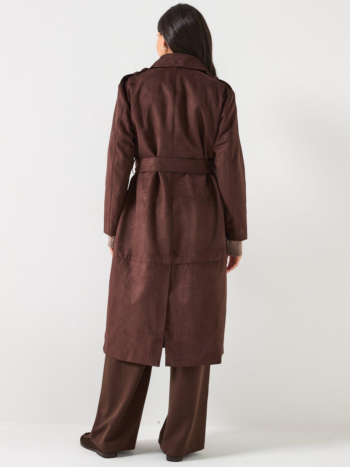 Image 2 of 5 of Only Faux Suede Trenchcoat - Dark Brown