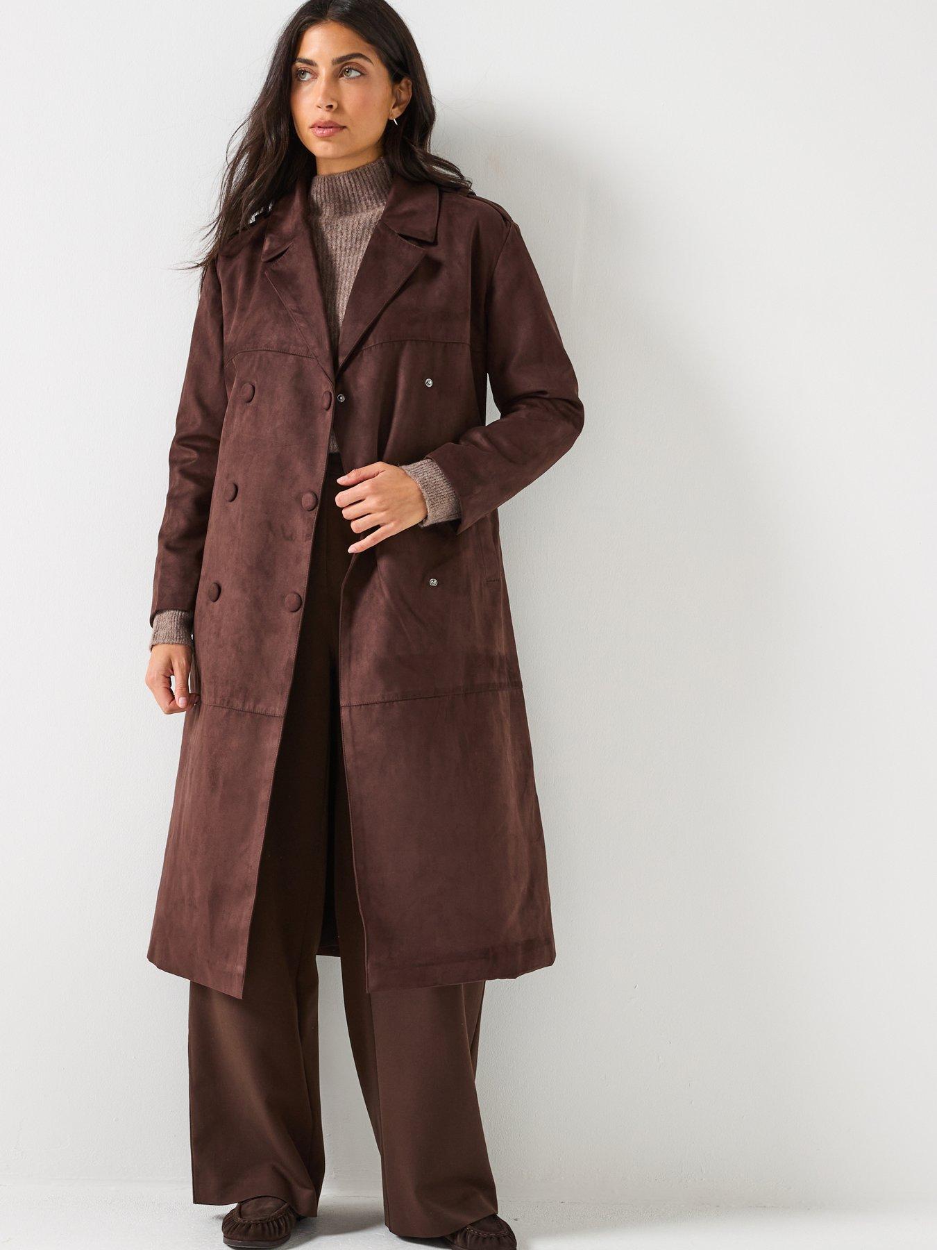 Only Faux Suede Trenchcoat Dark Brown Very