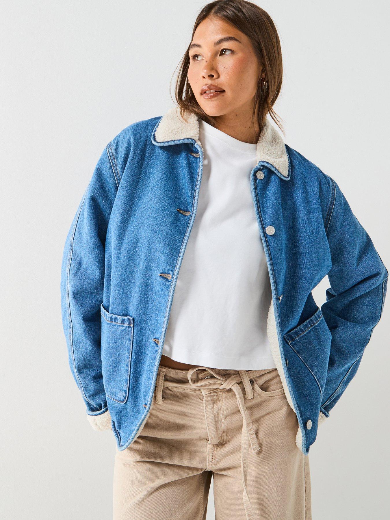 Only Long Sleeve Teddy Denim Jacket - Blue