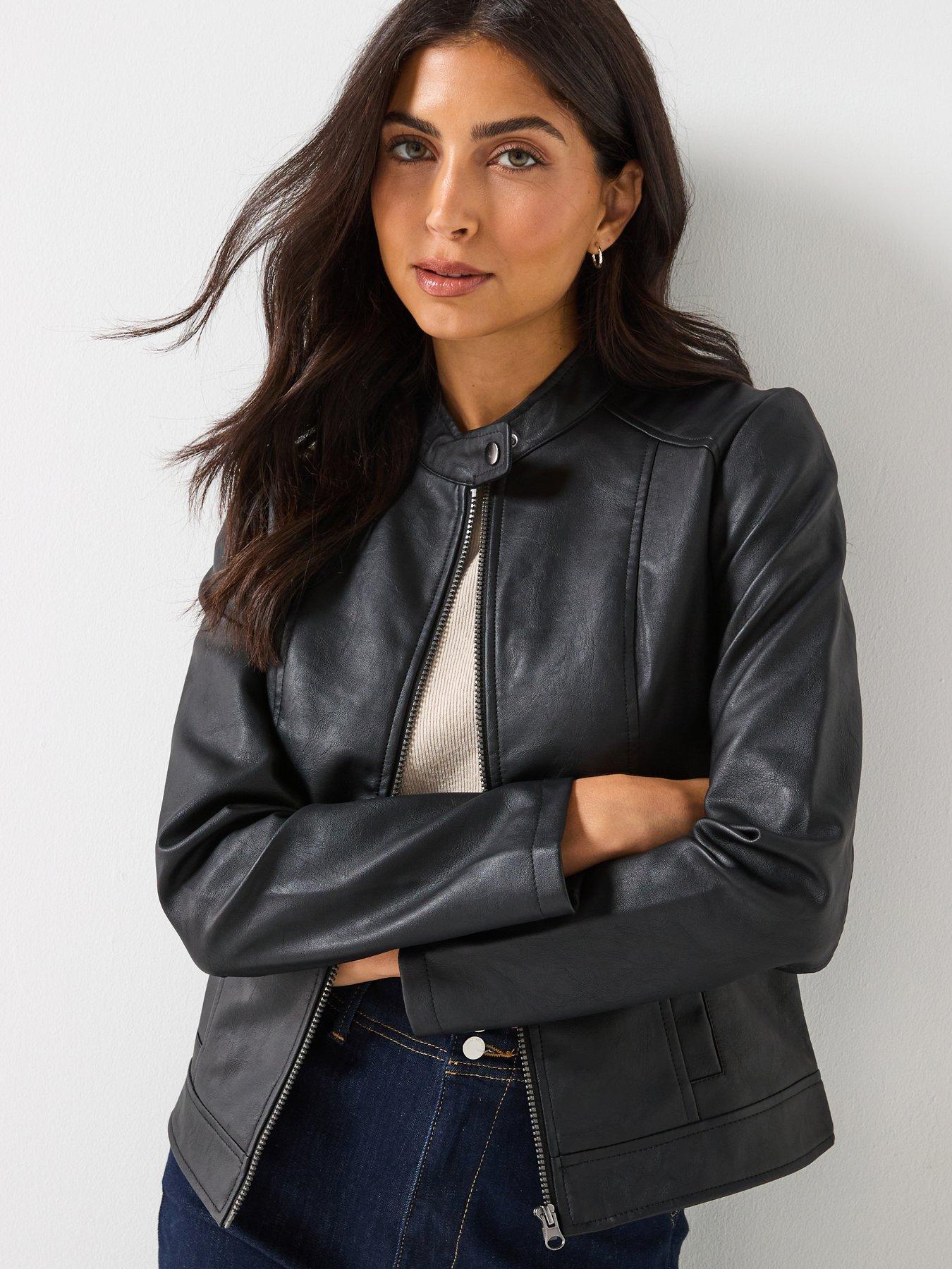 JDY Faux Leather Biker Jacket - Black | Very