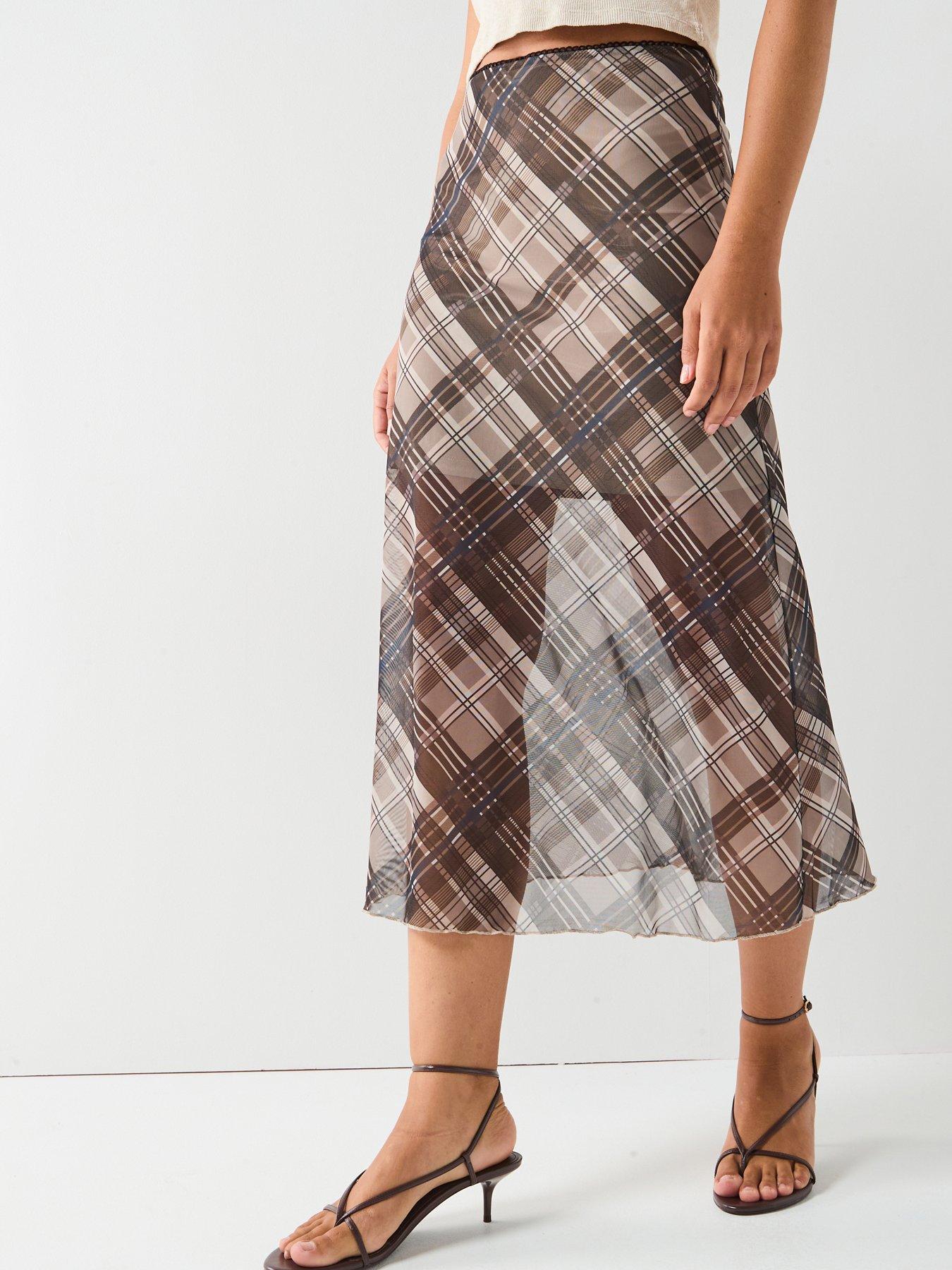 Only Kaya Life Mid Waist Midi Mesh Tartan Skirt - Multi
