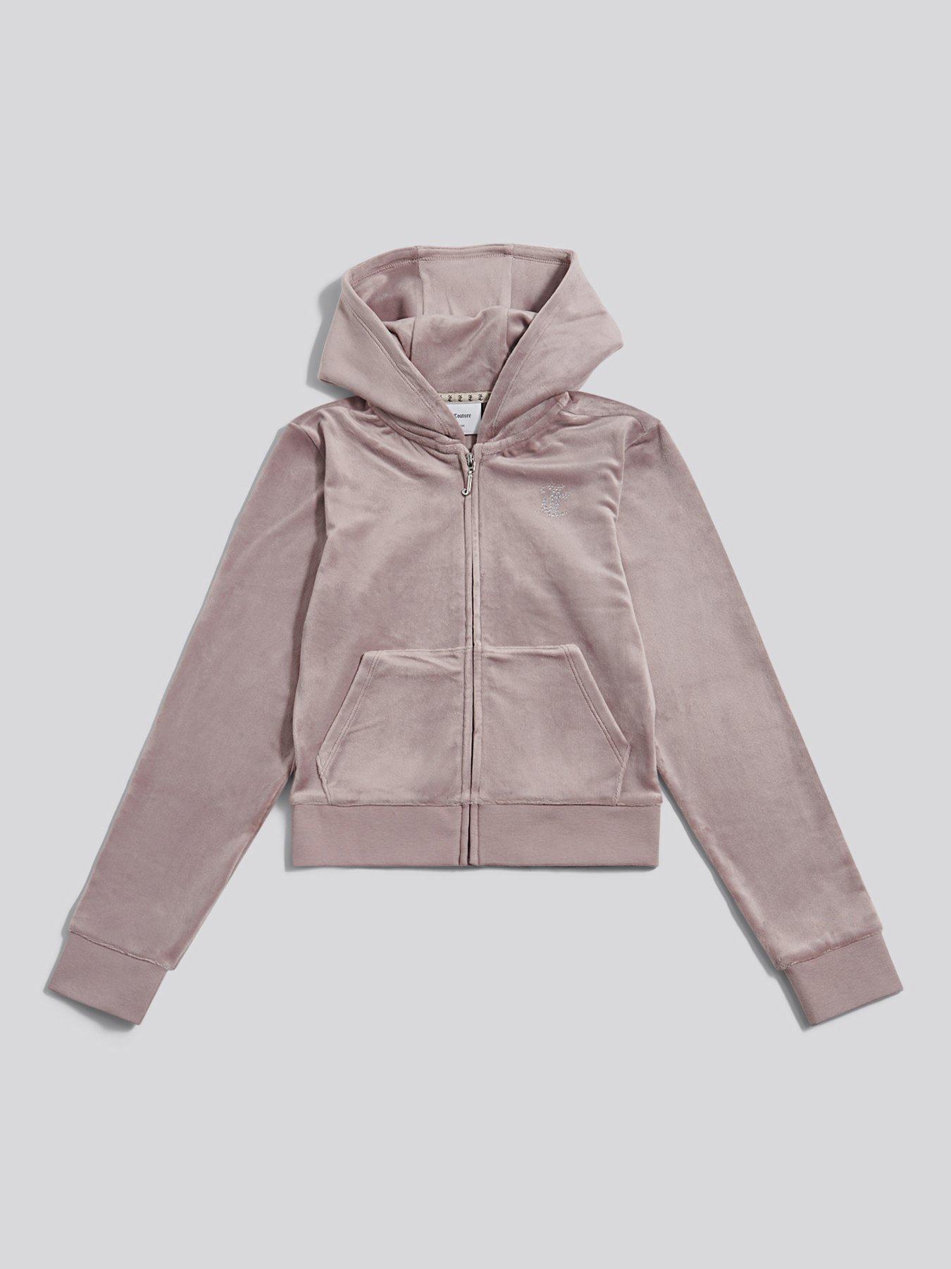 Juicy Couture Girls Diamante Velour Zip Through Hoodie - Nude