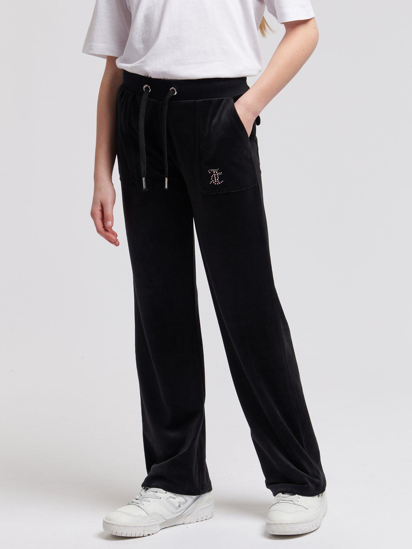 Juicy Couture Girls Diamante Wide Leg Jogger - Black