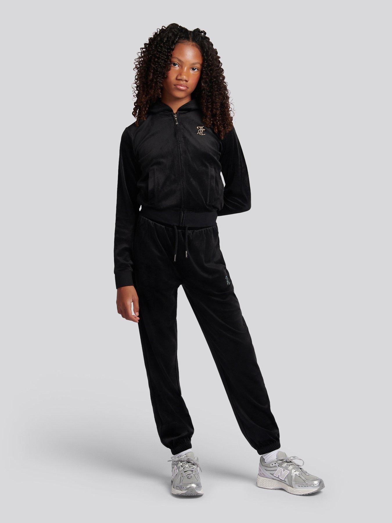 Juicy Couture Girls Zip Through Hoodie  &  Relaxed Jogger Set - Black