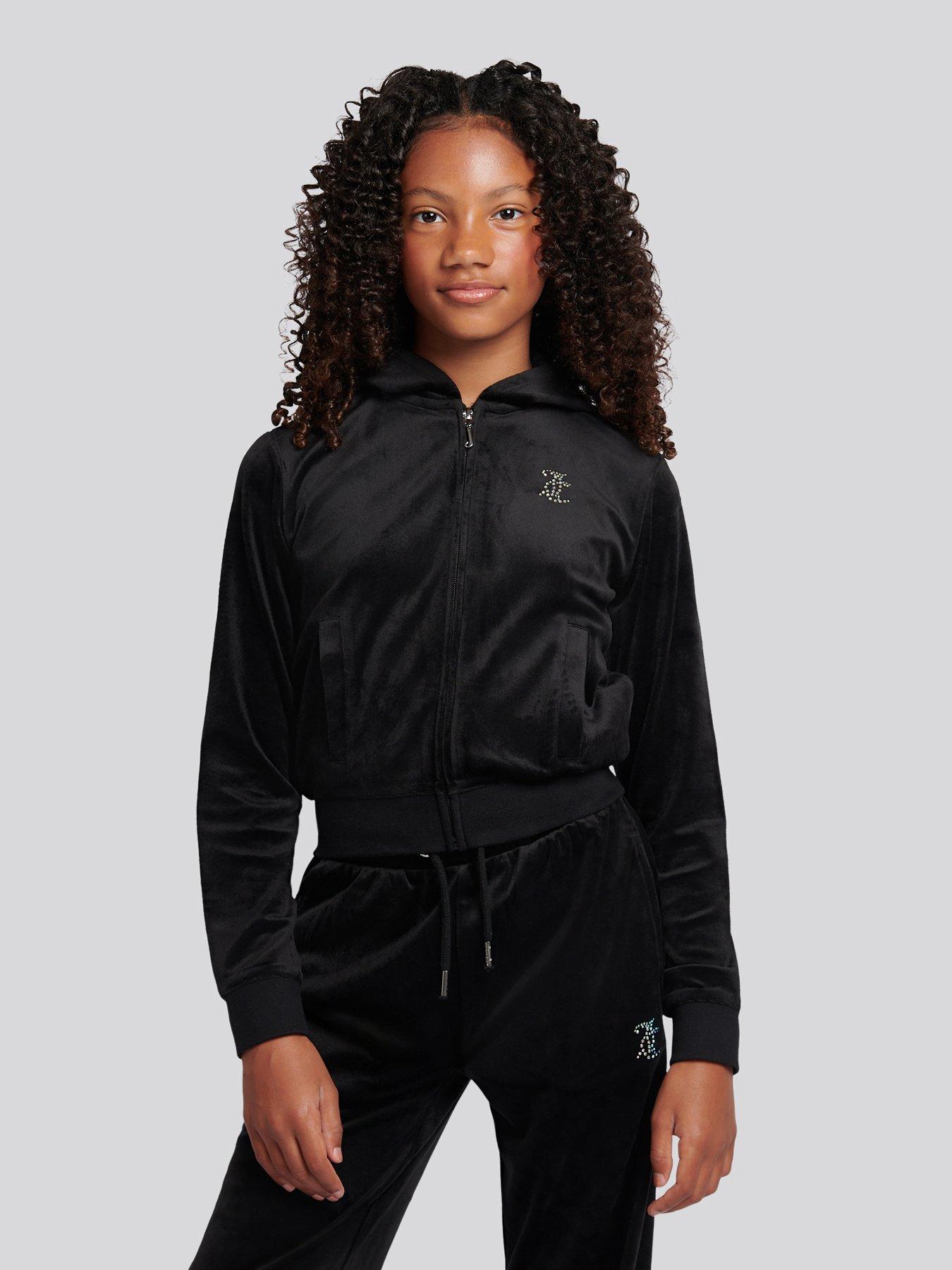 Image 3 of 5 of Juicy Couture Girls Zip Through Hoodie &amp; Relaxed Jogger Set - Black