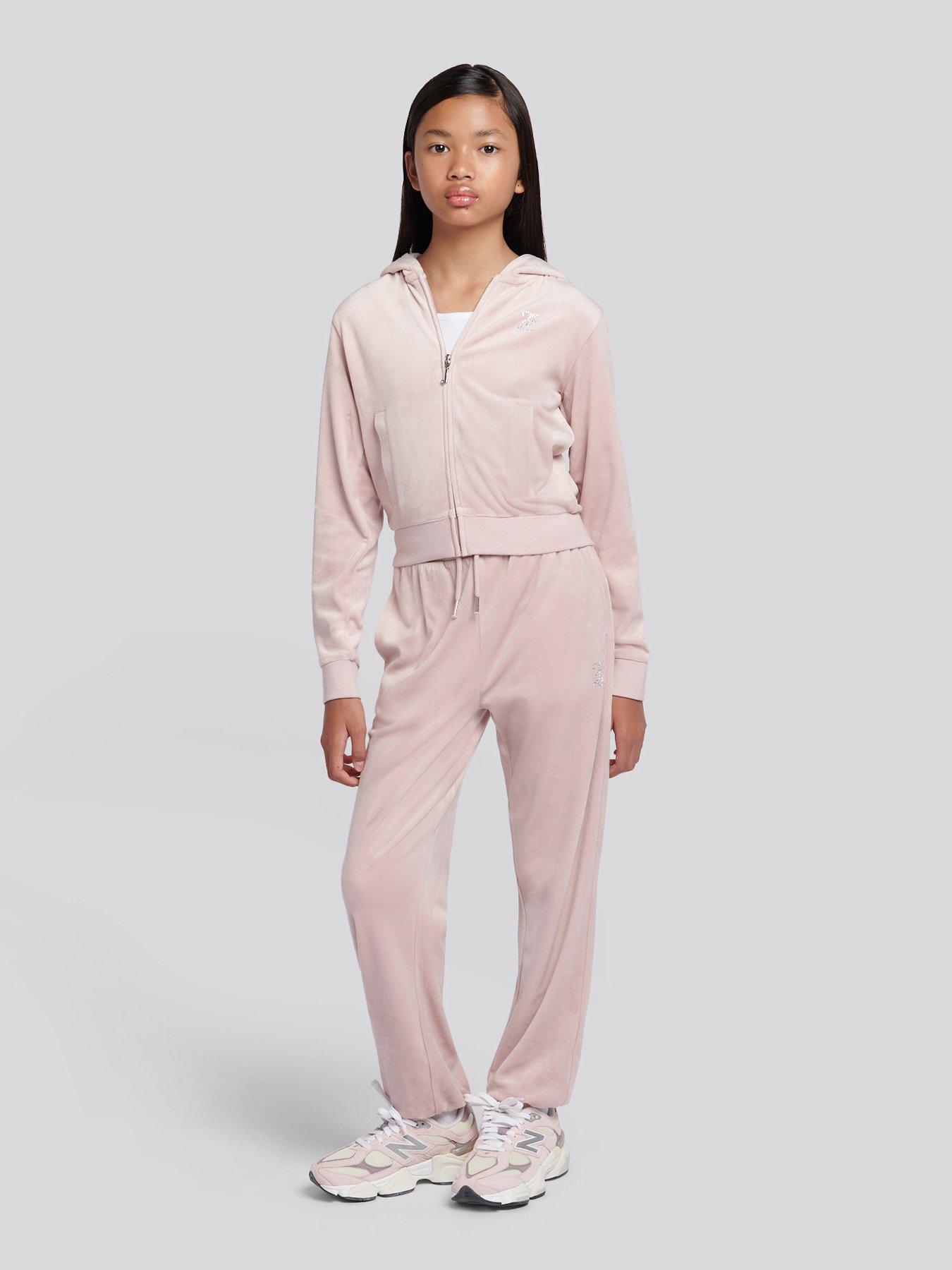 Juicy Couture Girls Zip Through Hoodie  &  Relaxed Jogger Set - Light Pink
