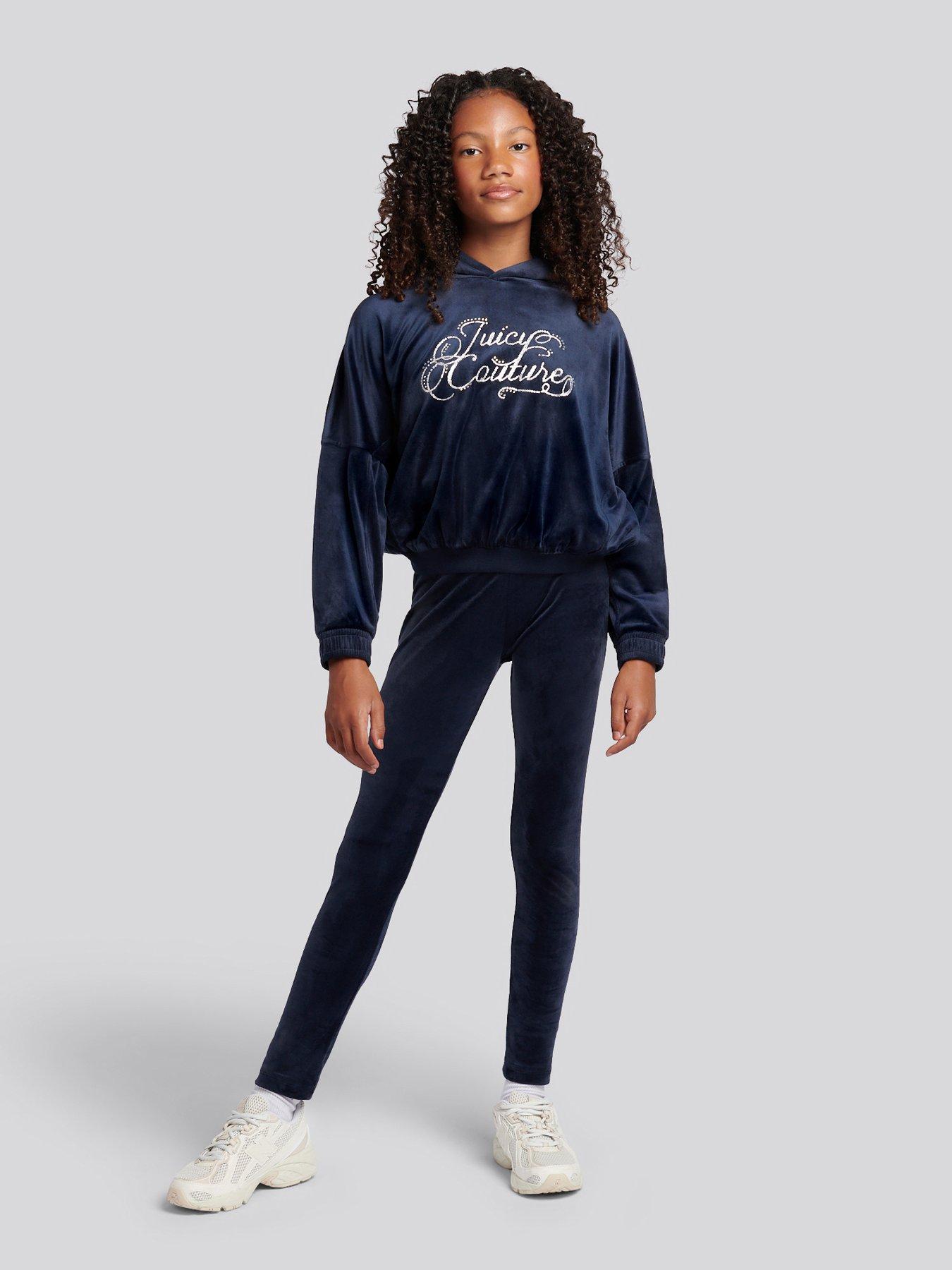 Juicy Couture Girls Relaxed Hoodie & Velour Legging Set - Navy