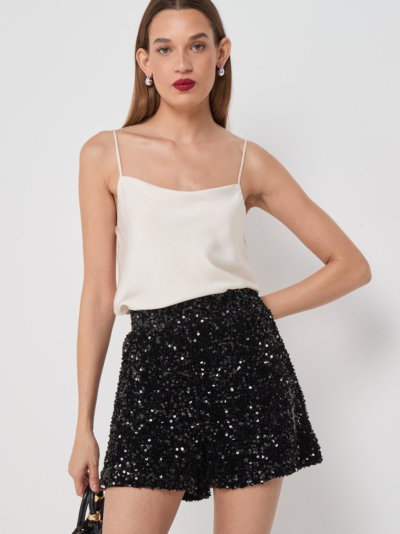 Image 4 of 4 of Only Onlconfidence Sequin Shorts - Black