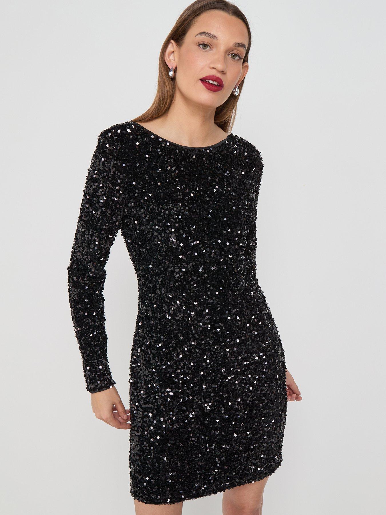 Only Long Sleeve Sequin Dress - Black