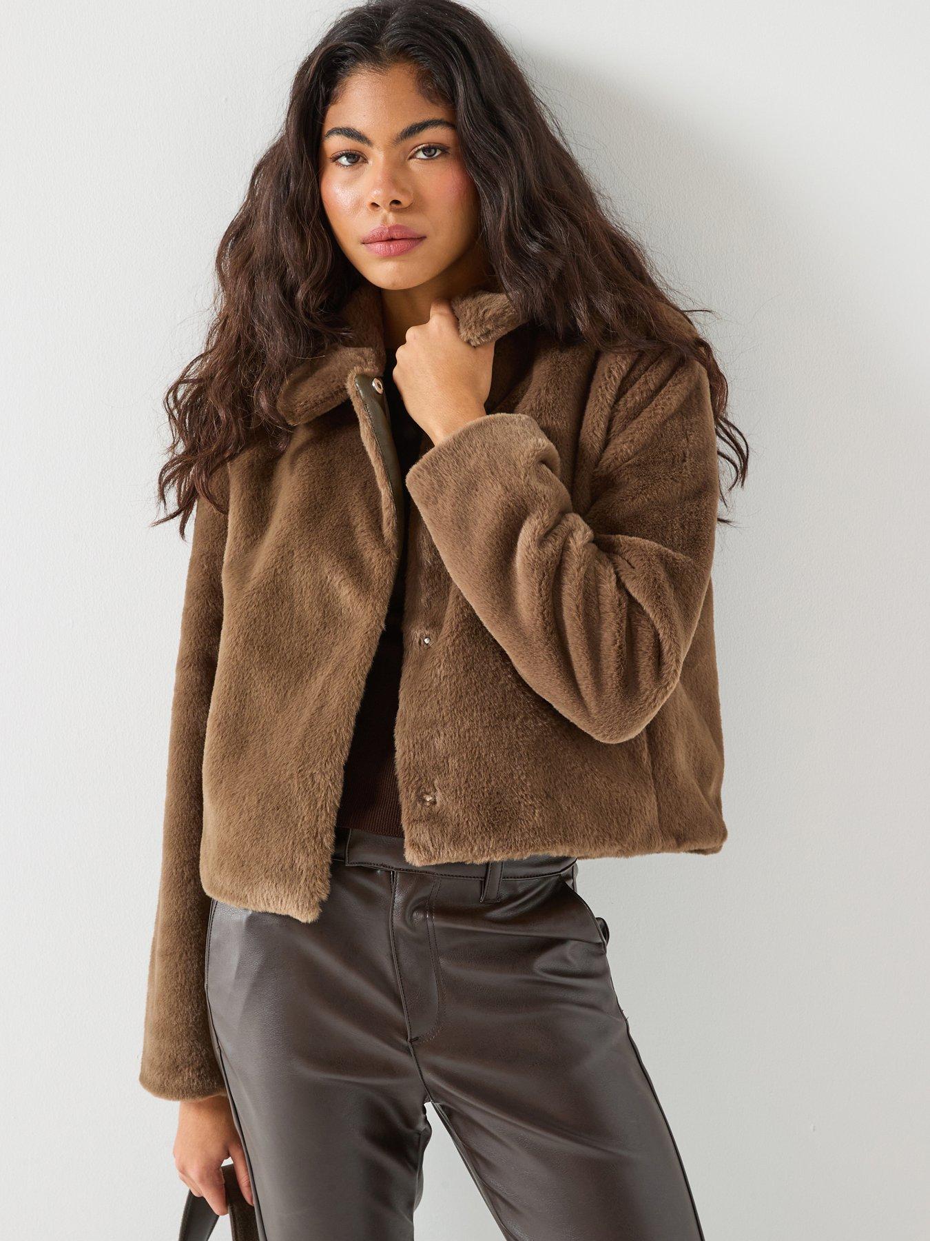 JDY Faux Fur Jacket, Brown, Size Xl, Women