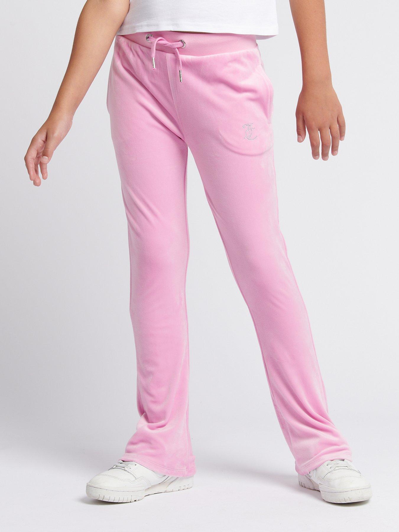 undefined Girls Diamante Velour Bootcut Jogger  - Pink