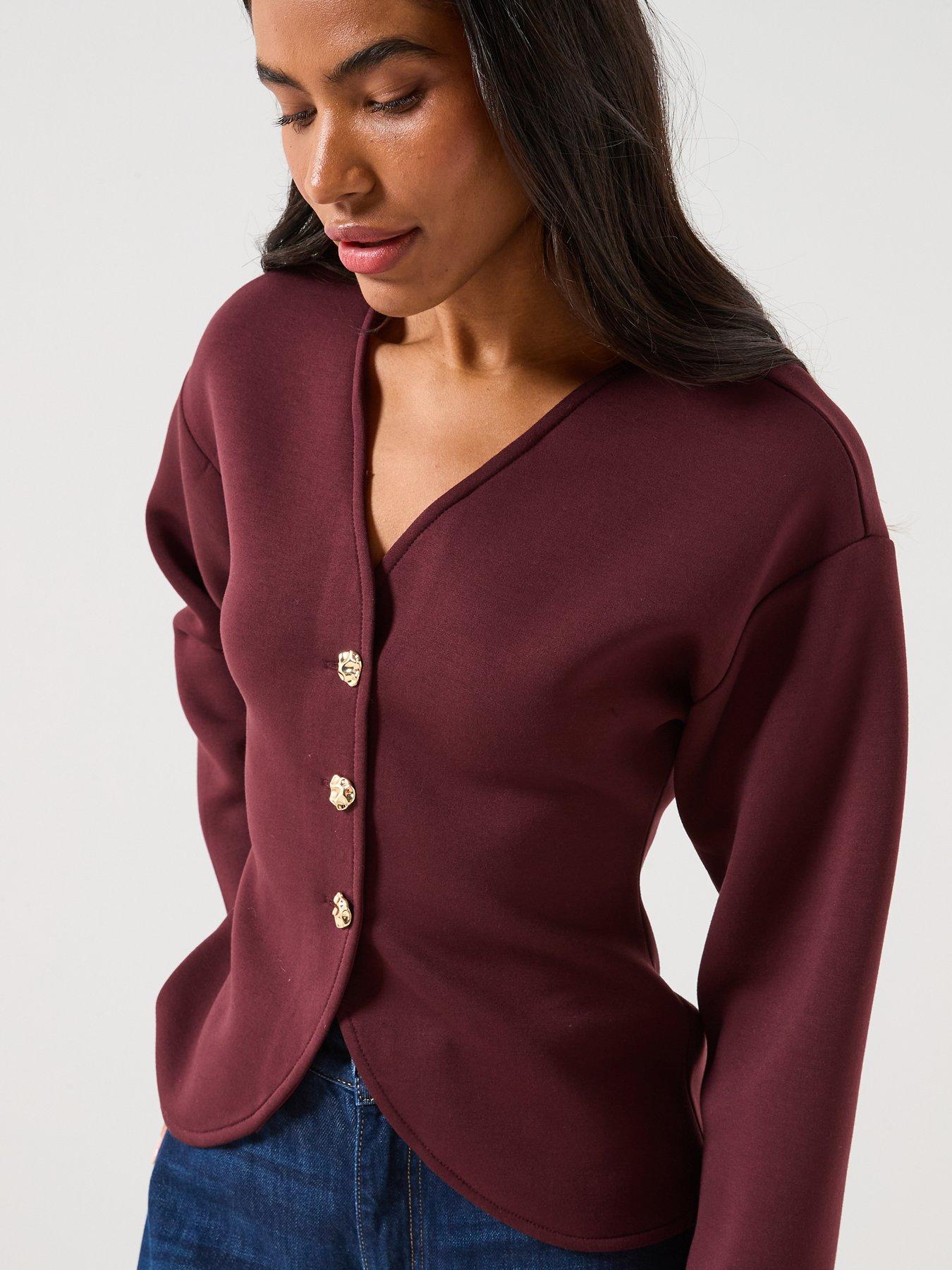 Image 6 of 6 of Only Naomi Long Sleeve Cardigan - Red