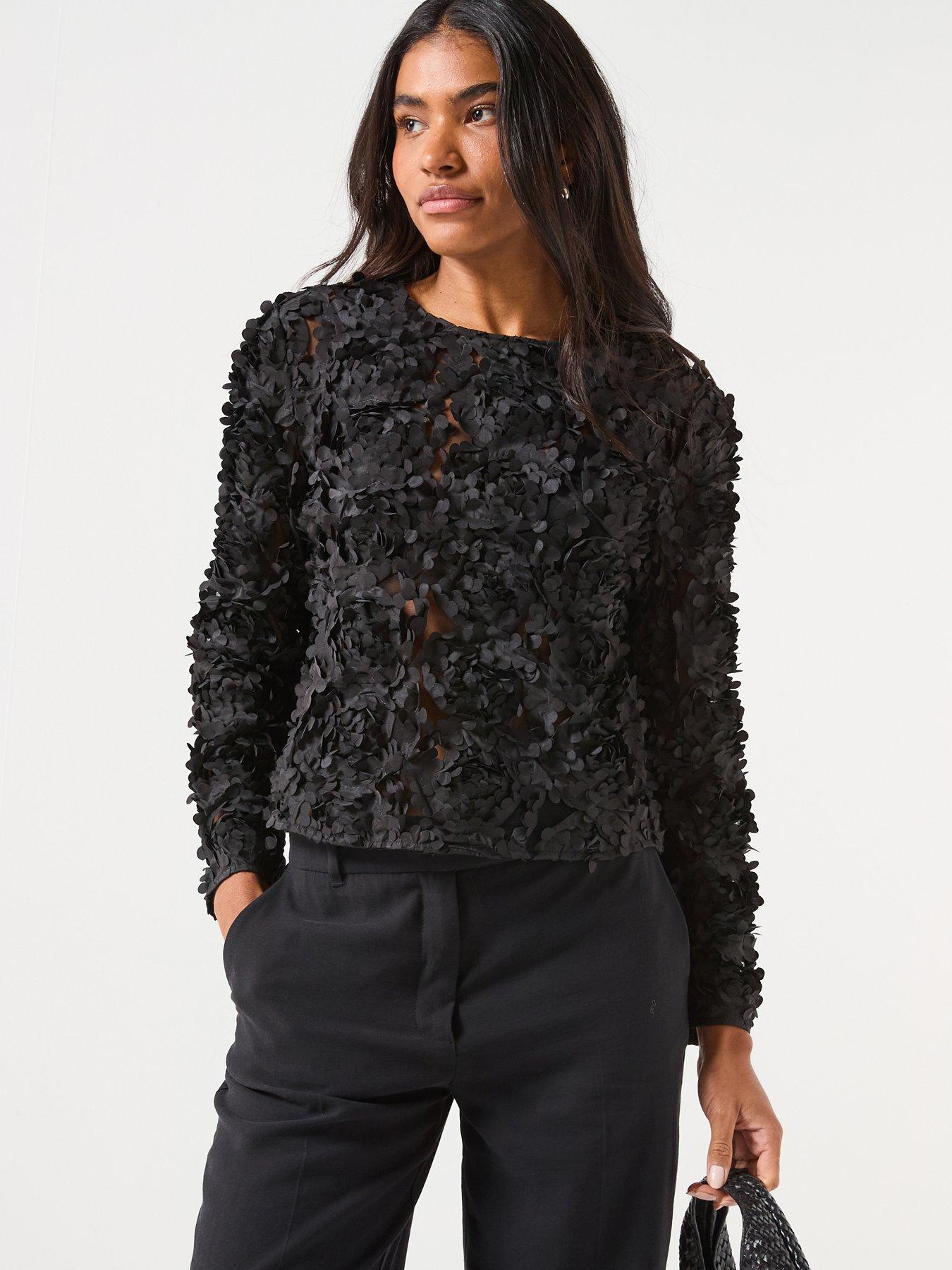 Image 1 of 6 of Only Long Sleeve Floral Jersey Top - Black