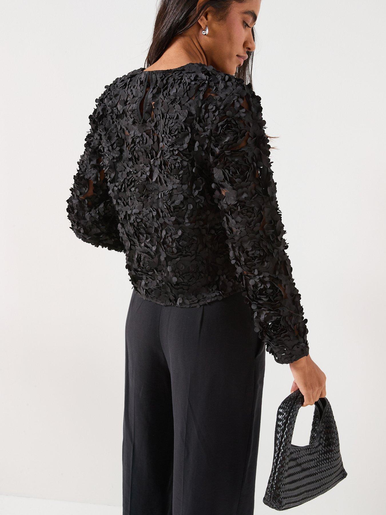 Image 2 of 6 of Only Long Sleeve Floral Jersey Top - Black